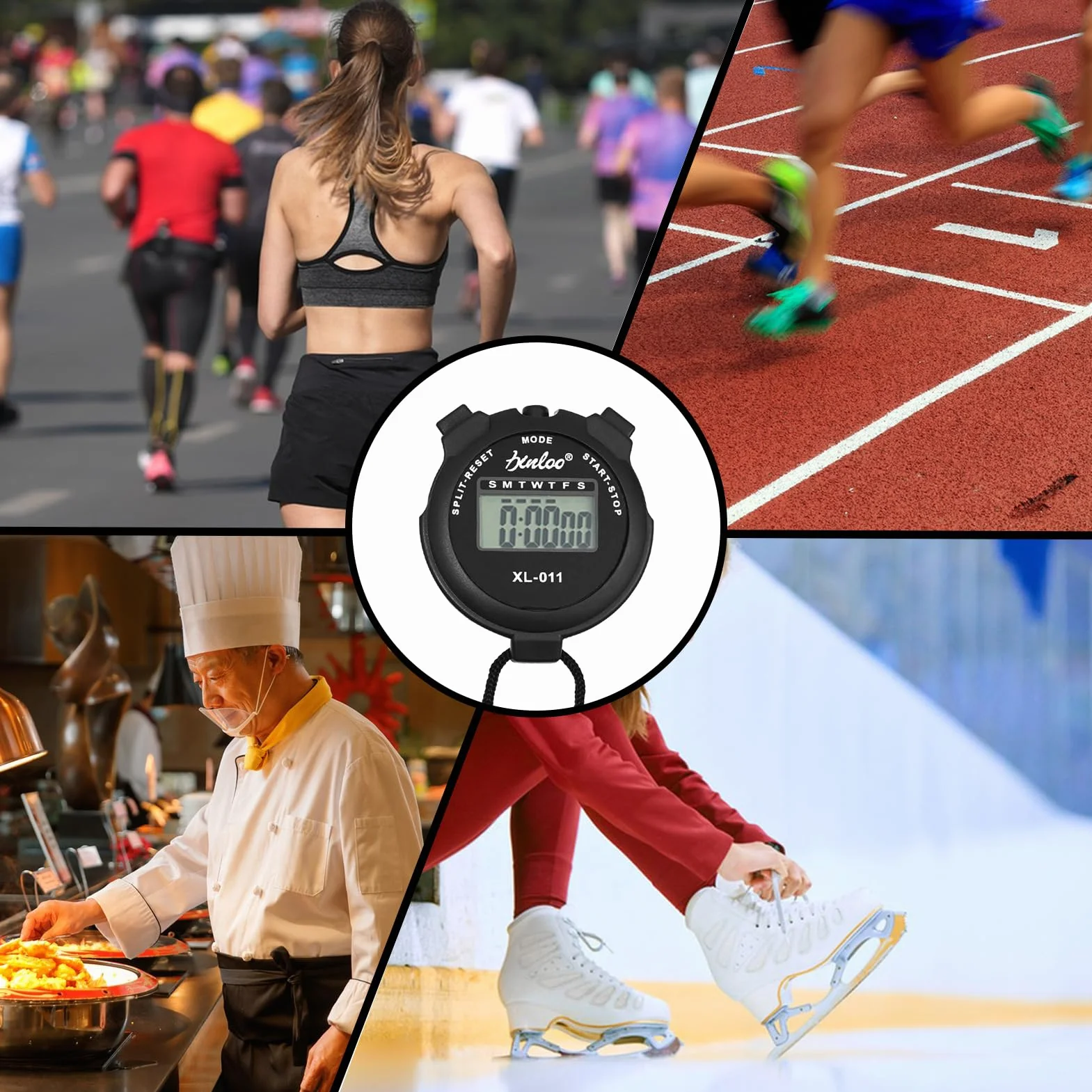 Cronómetros Multifunción Deportivo Reloj Temporizador Portátil Negro