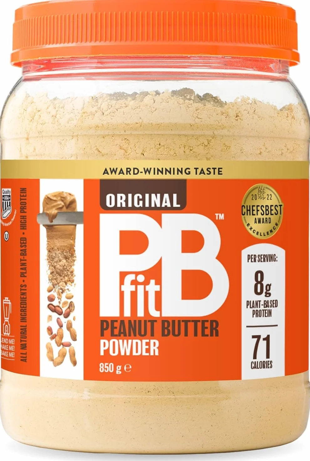PBfit - Mantequilla de maní en polvo, sin gluten, alta proteína, 87% menos de grasa, mantequilla de nuez natural, mantequilla de maní en polvo de cacahuetes prensados tostados reales, 850 g, paquete