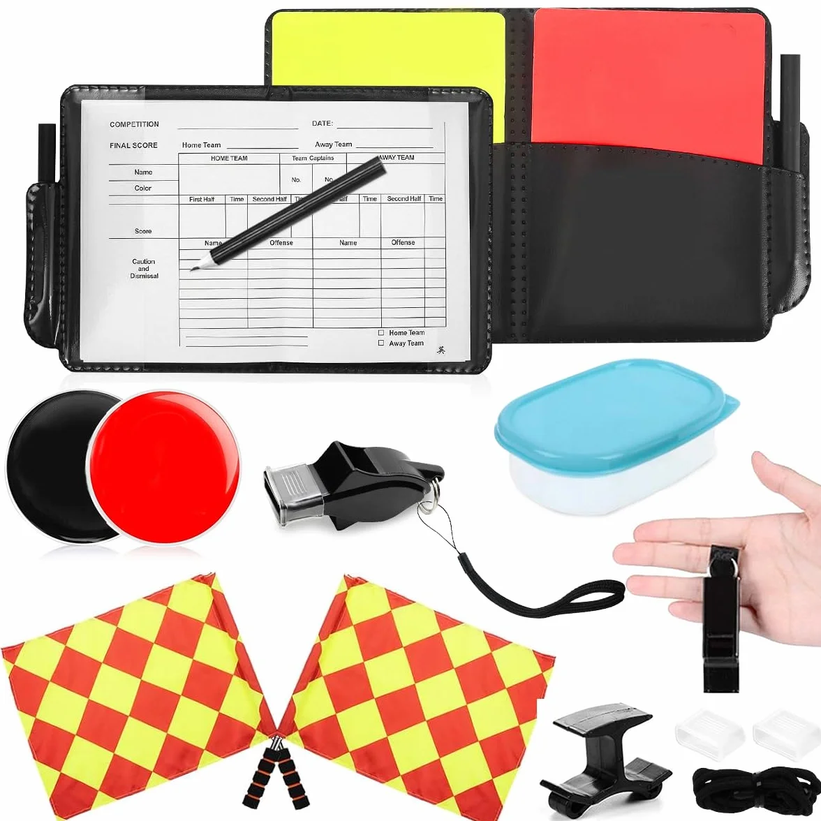 Kit de Tarjetas de Árbitro de Deportes, Rojas y Amarillas, Silbato, Banderas para Fútbol Escolar