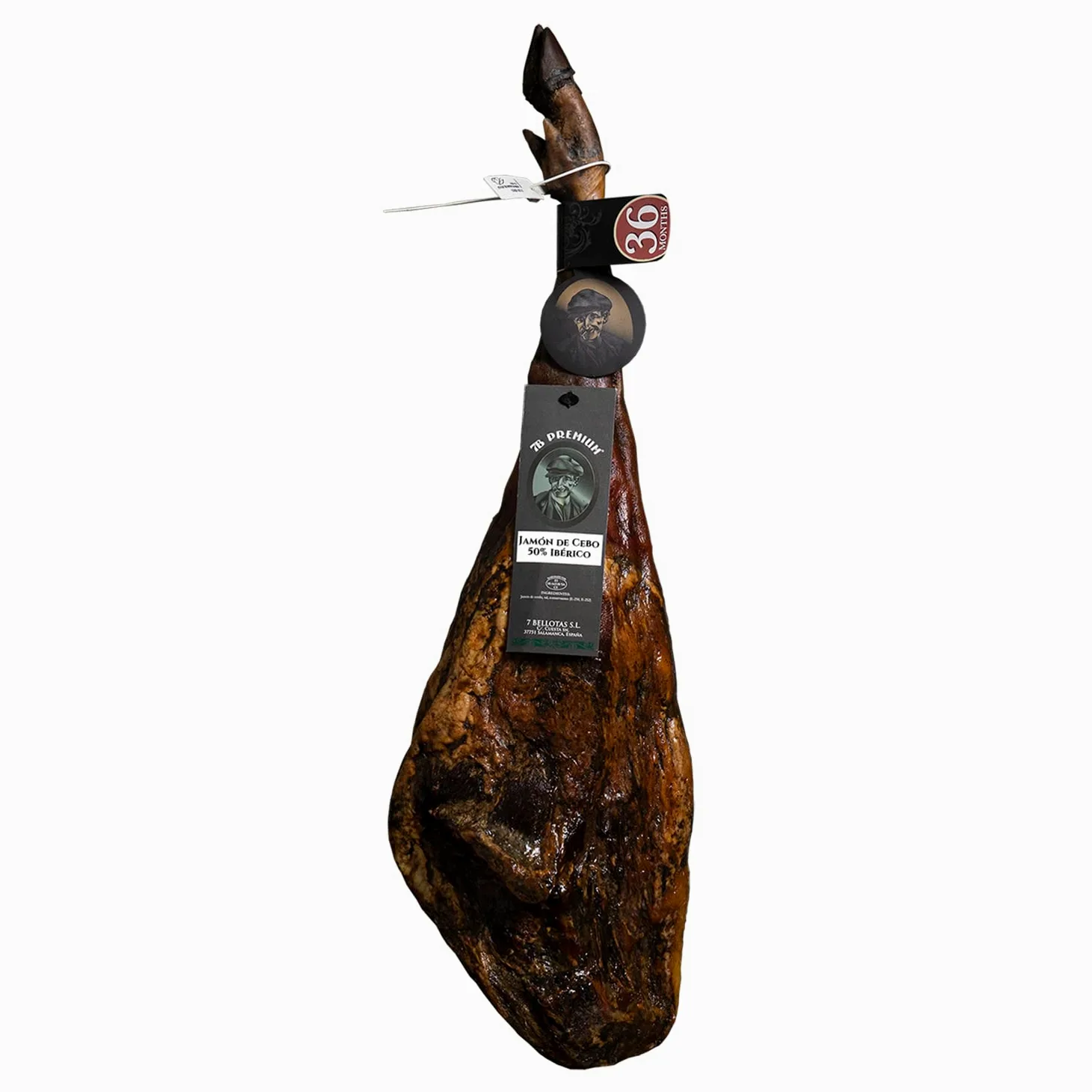 Jamón ibérico 7B PREMIUM | Jamón de Cebo 50% Raza Ibérica Pata Negra Ibérico español con 36 Meses de Curado Natural