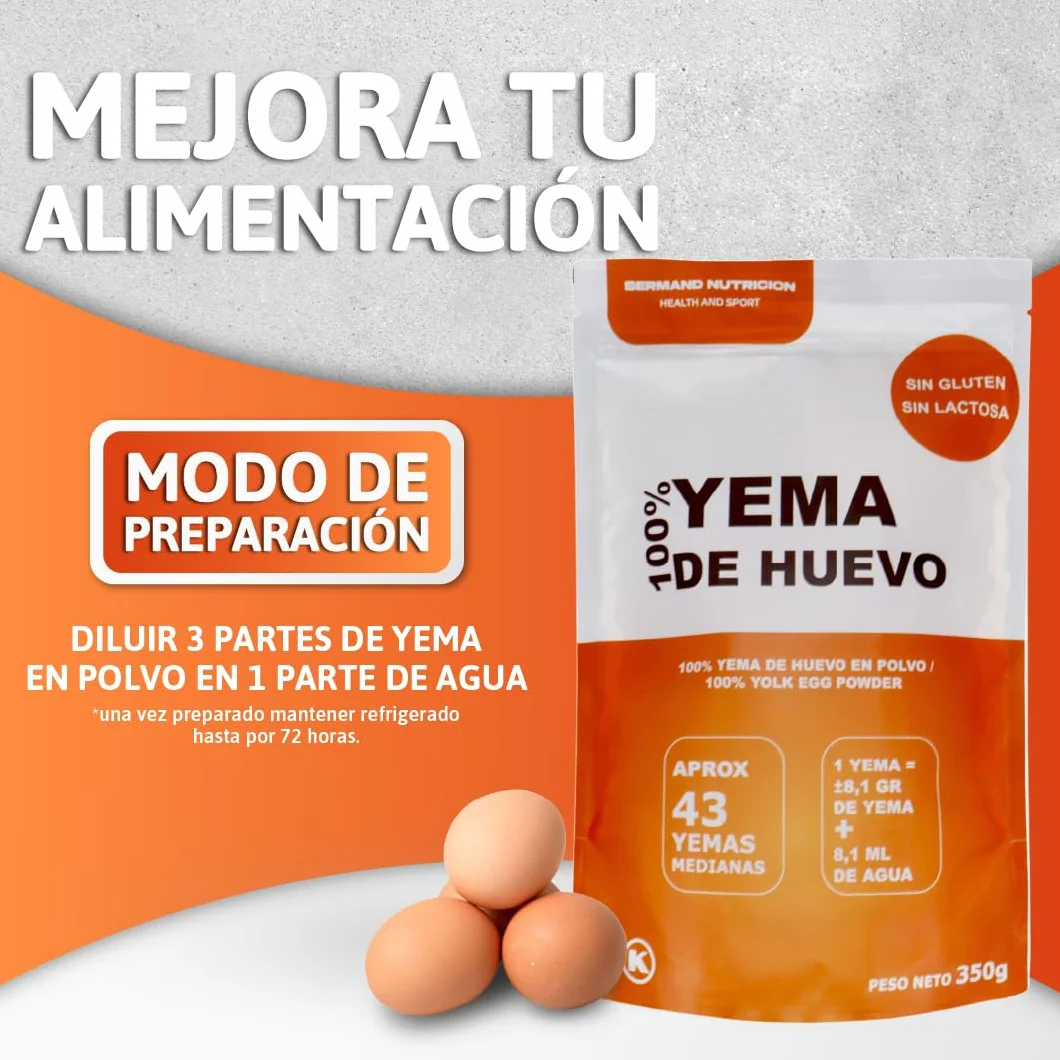 Yema de Huevo en Polvo 350g Yemas de Huevos Camperos Sin Aditivos Sin Lactosa Bolsa Zip