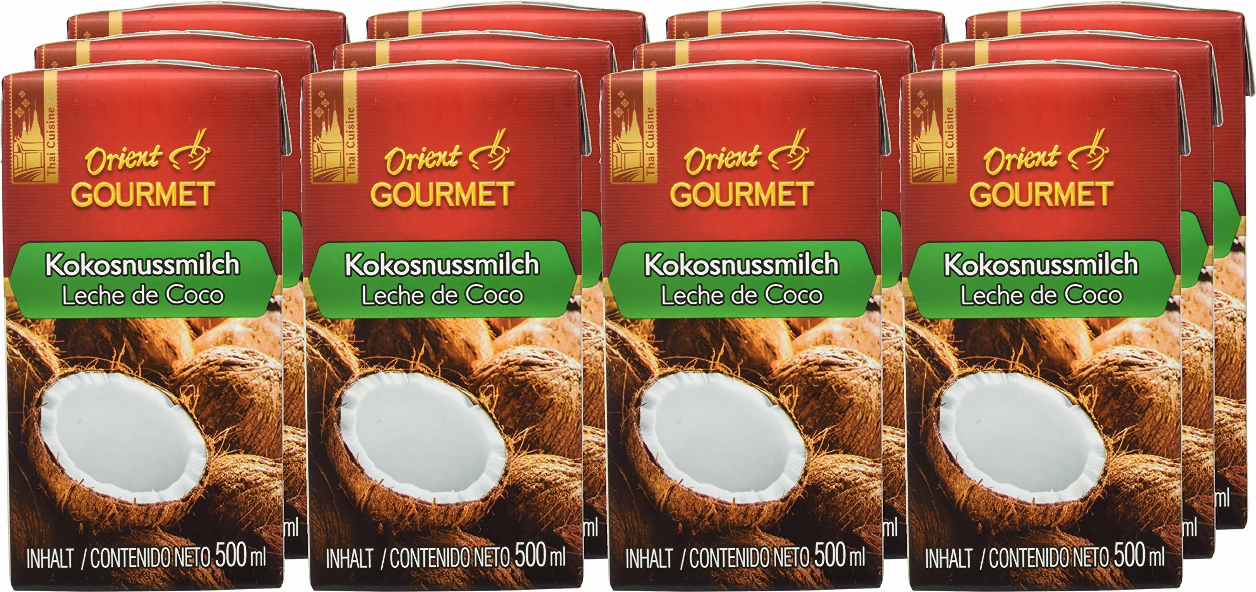 Orient Gourmet Leche de coco, leche cremosa con sabor a coco, cocina tailandesa auténtica, Contenido de Grasa 17-19%, 1 2 x 500 ml