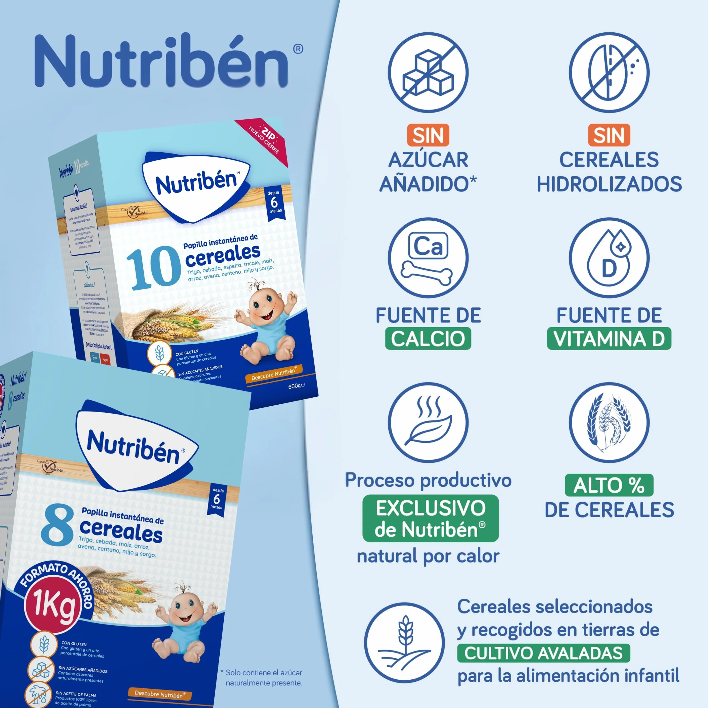 Nutribén | Papilla Instantánea 8 Cereales | 1kg | Sin azúcares añadidos | Sin Aceite de Palma