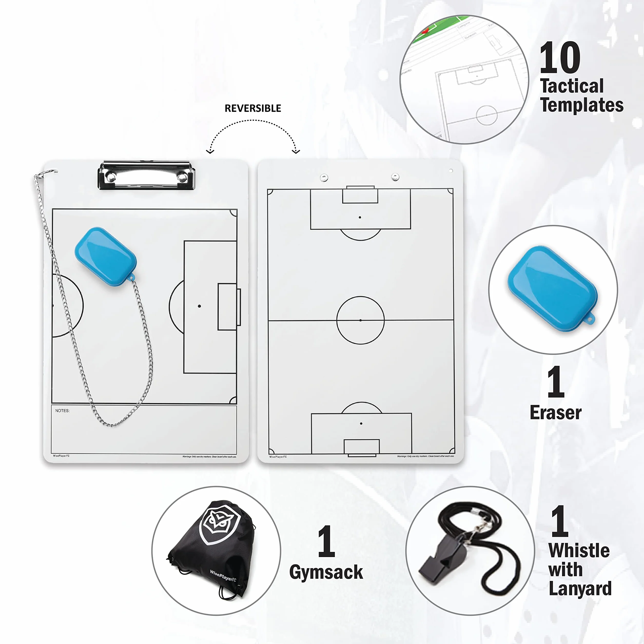 Pizarra Táctica Fútbol Reversible para Entrenadores con Silbato, Hojas y Bolsa