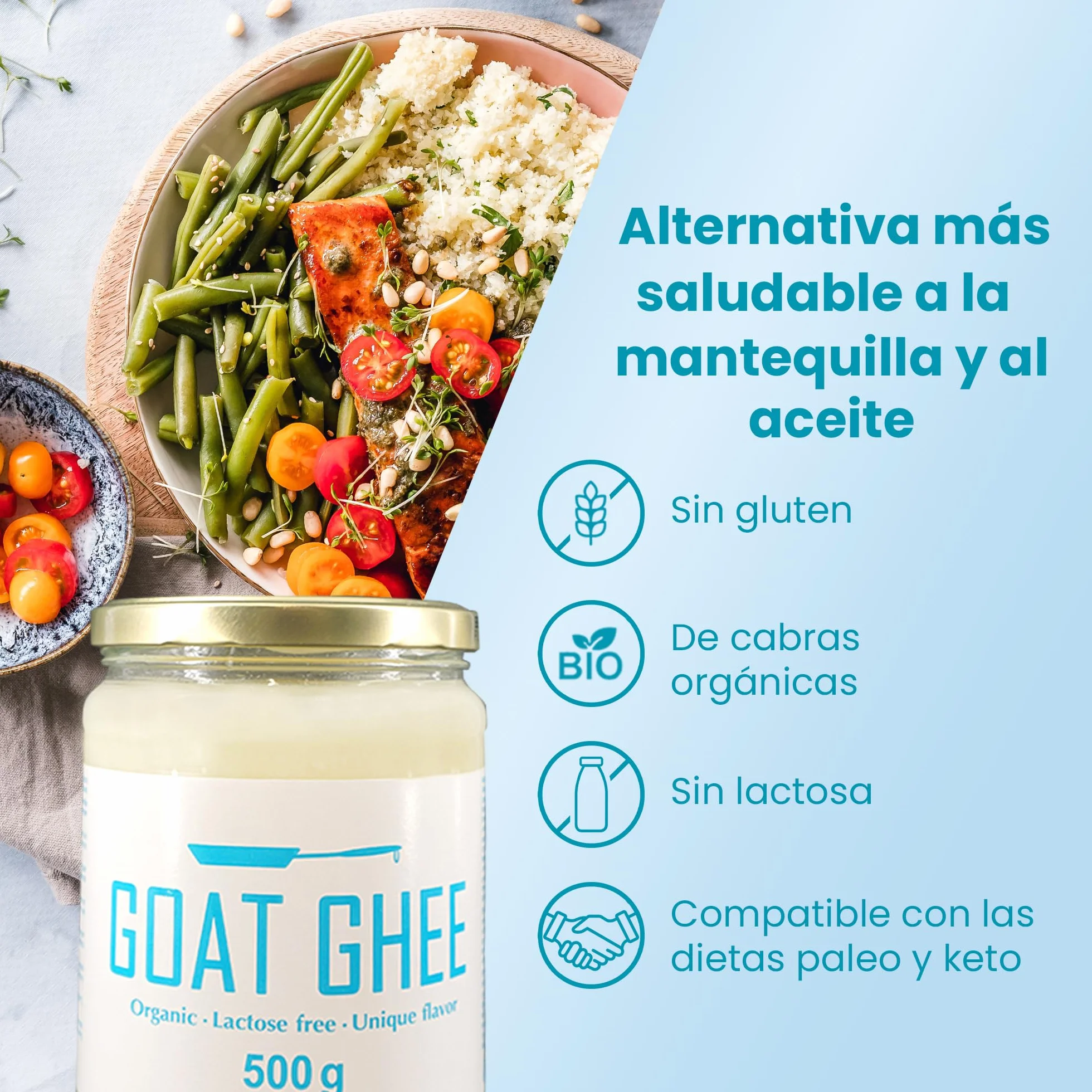 Ghee Easy Bio Ghee de Cabra 500g - Mantequilla de Cabra Clarificada Pura - 100% Orgánica - Ideal para Paleo y Keto - Libre de Gluten y Lactosa - Ayurveda