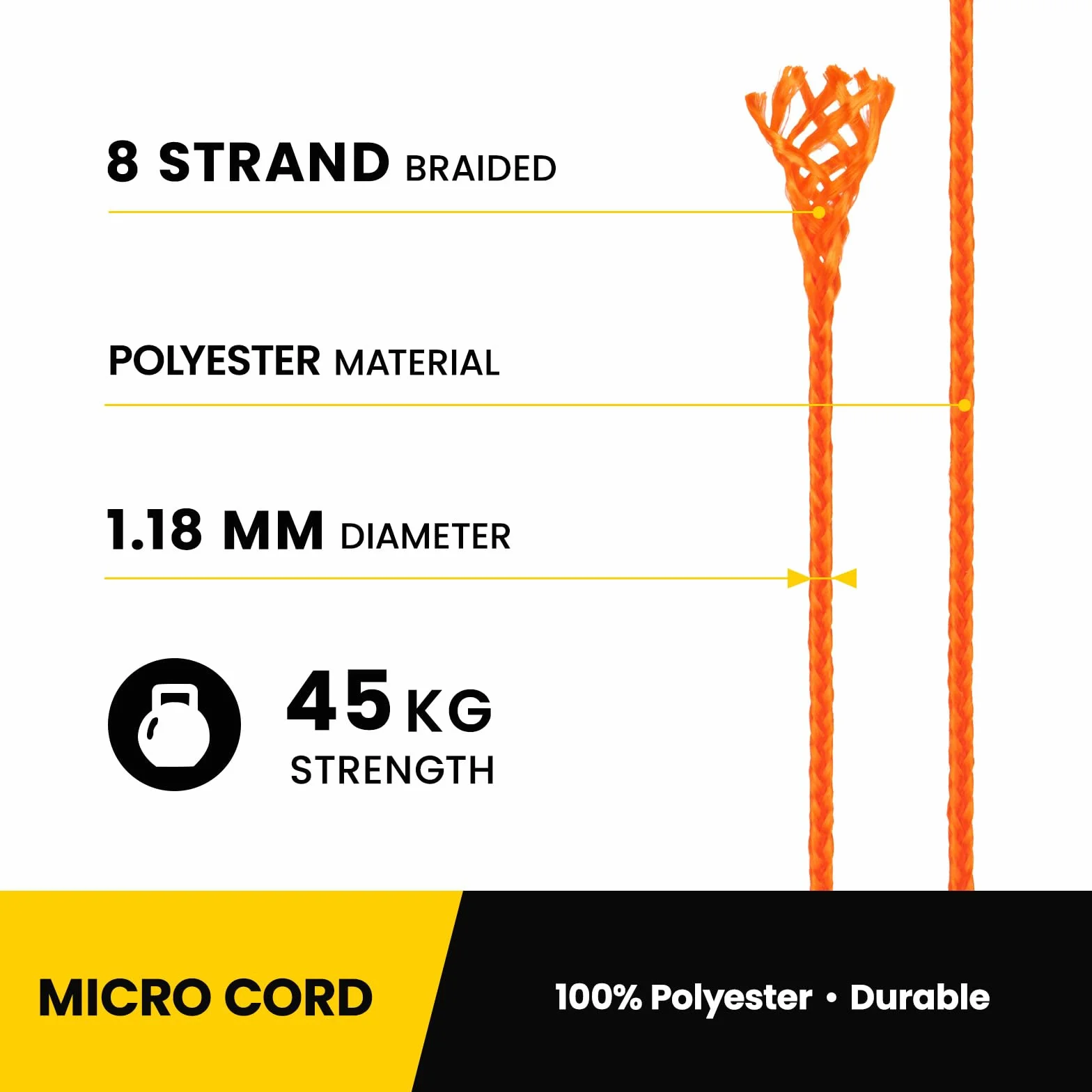 Micro Cuerda 1.18mm Paracord 30M Bobina Naranja 45kg
