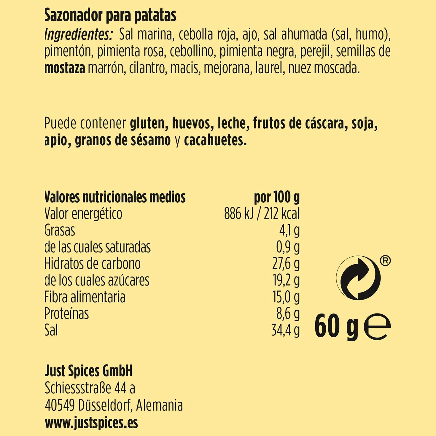 Just Spices Sazonador para Patatas, 60 g I El sabor que tus platos con patatas necesitan