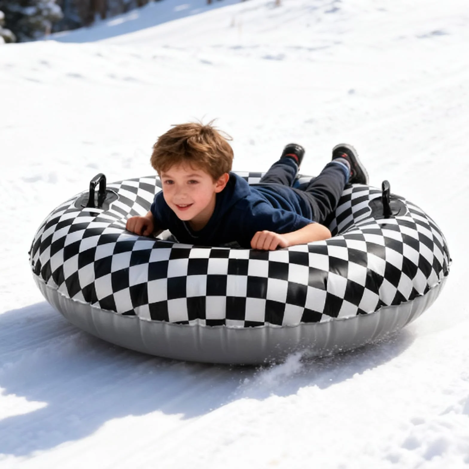 Bandera a Cuadros Blanca y Negra 101cm PVC Resistente al Frío Trineo de Nieve Inflable con Asas Elevadas