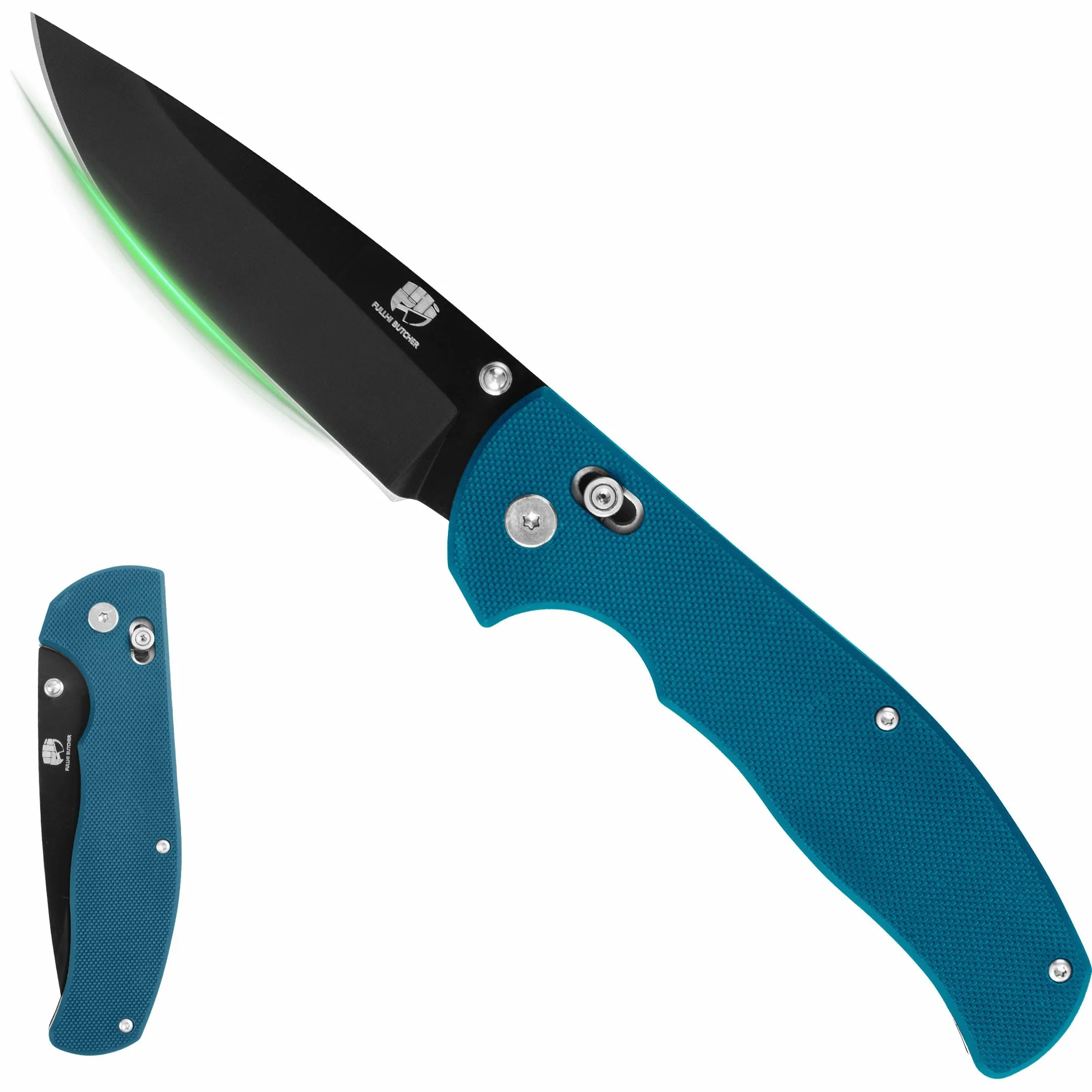 FULLHI Navaja de Bolsillo Plegable G10 con Mosquetón Clip para Camping Supervivencia Senderismo Cuchillos (Azul-negro)
