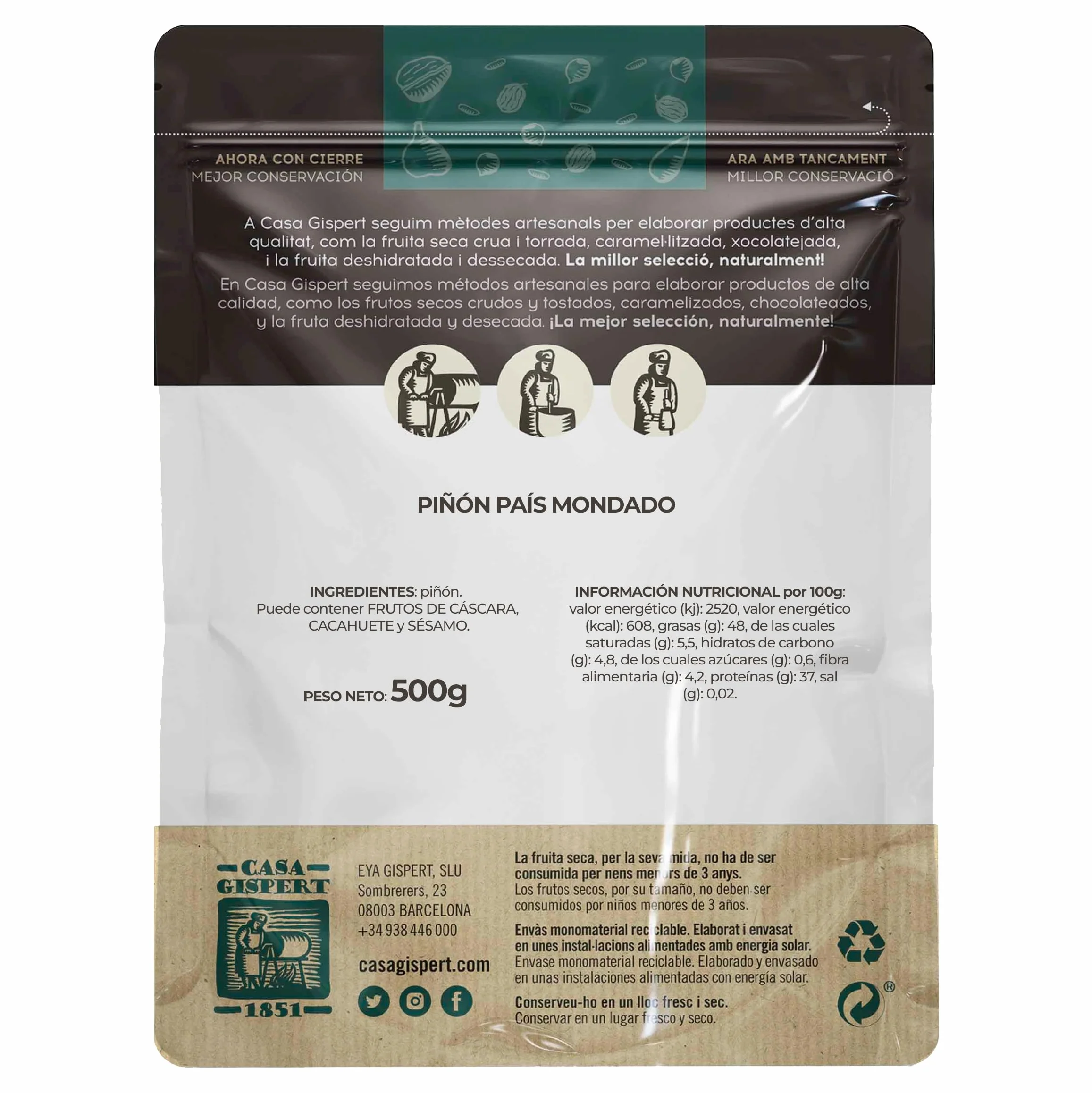 Casa Gispert - Piñones del País Naturales Sin Cáscara - Piñón Mondado - Sin Gluten, Vegano - 500 gr