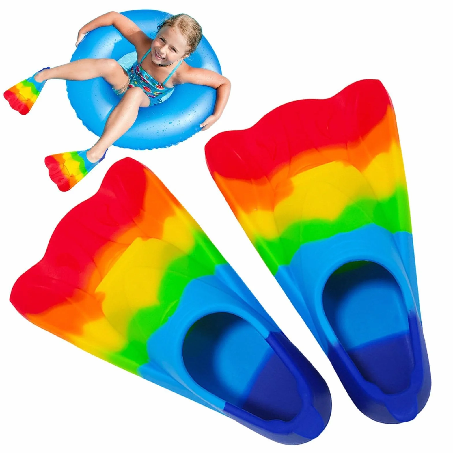Aletas para Nadar Niños Natación Piscina Rainbow Silicona Entrenamiento Principiantes