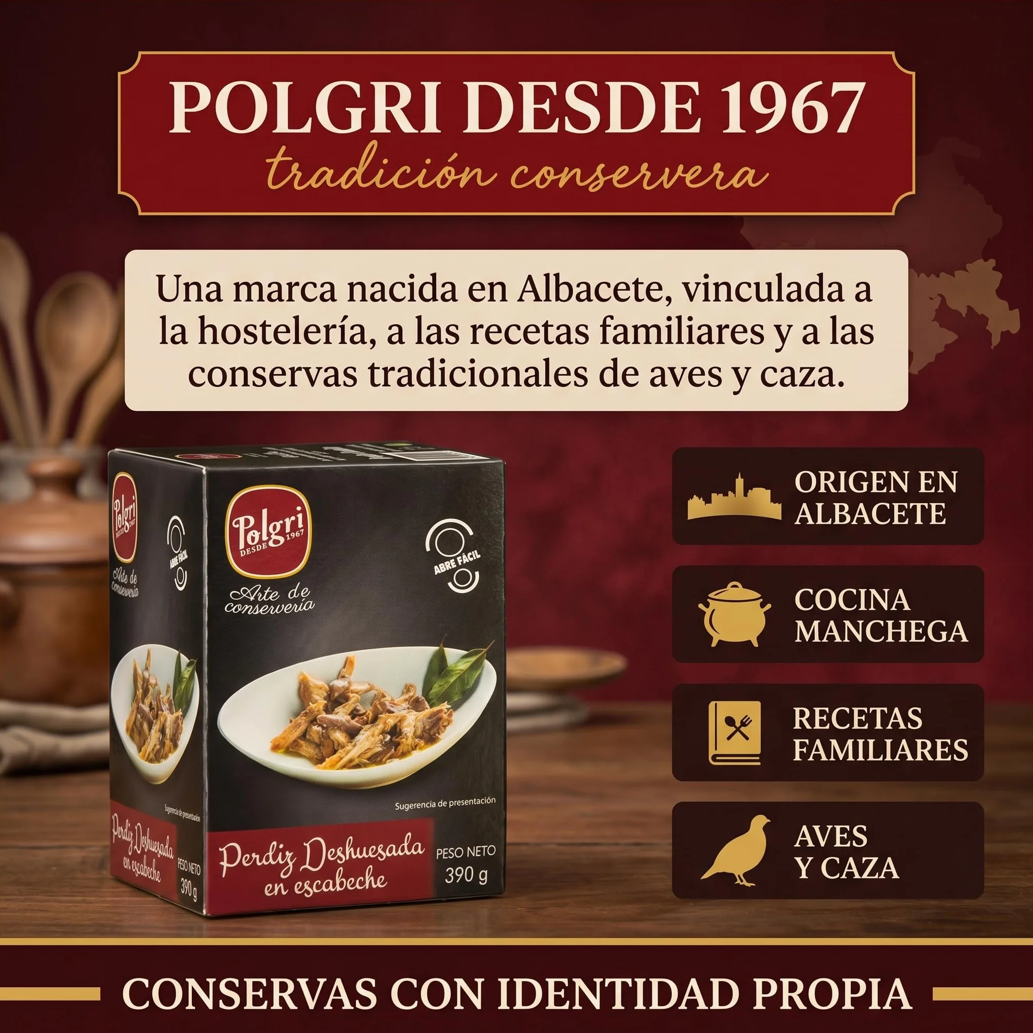 POLGRI Perdiz Deshuesada en Escabeche 390 g Lata Conserva Gourmet Carne de Caza