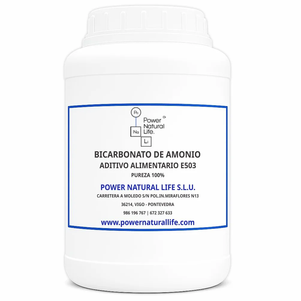 Bicarbonato de Amonio en Polvo | Power Natural Life | Bote 1 kg | Aditivo Alimentario E503(ii), Uso Técnico e Industrial | Gasificante, Regulador de Acidez y Agente Tecnológico