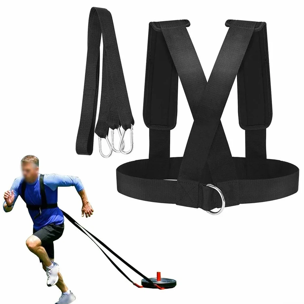 Arnés de trineo para entrenamiento de resistencia, correas de nailon ajustables, hombreras ampliadas, 200 libras