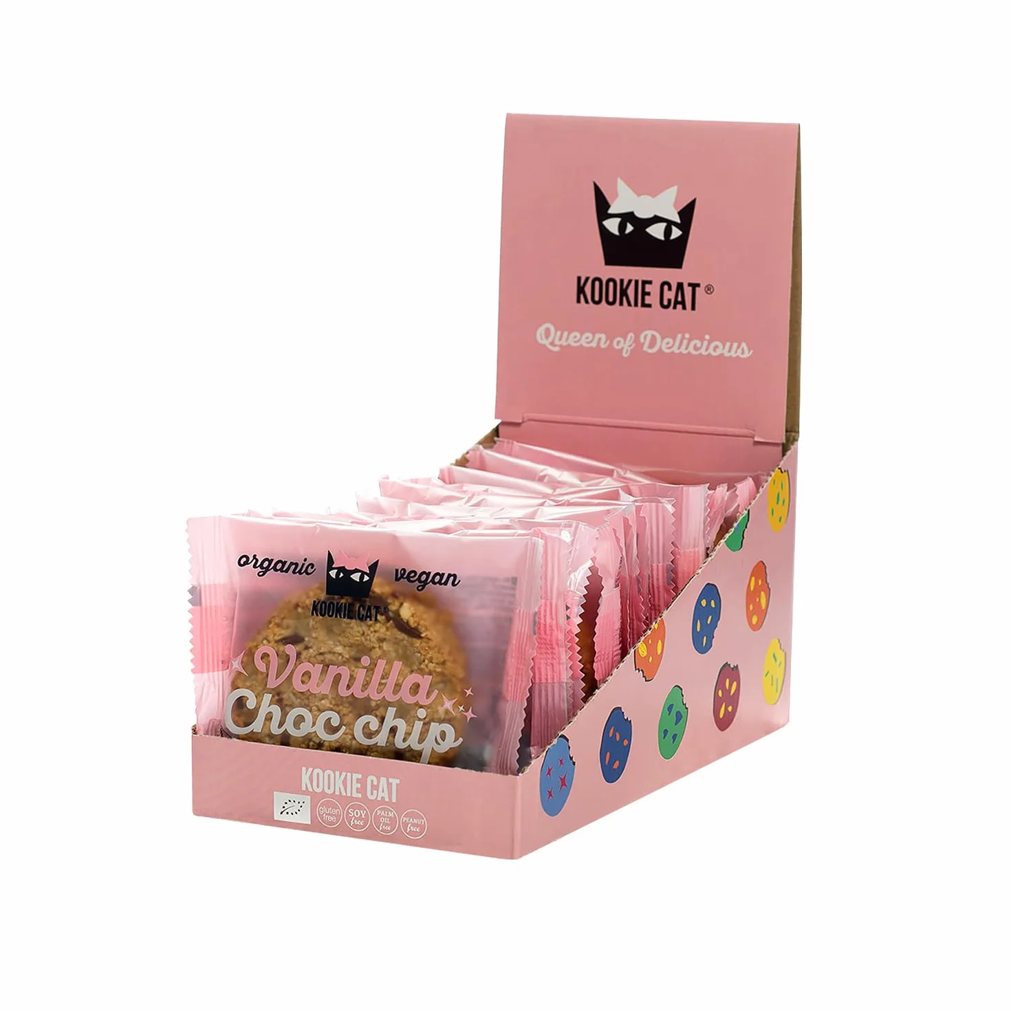 Kookie Cat Vanilla Choc Chip Galletas Veganas Envueltas Individualmente, Sin Gluten, Sin Soja, Bio y Orgánicas, Anacardos y Avena-Paquete Múltiple de 12 x 50 g