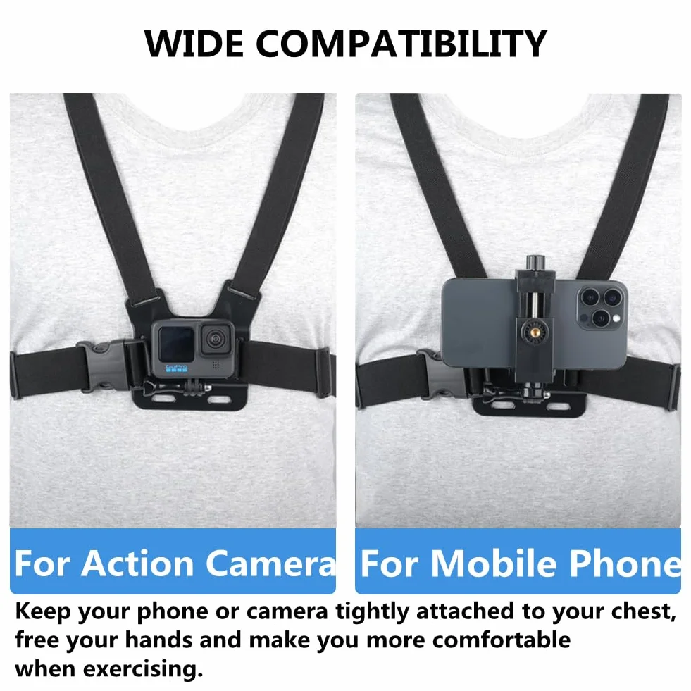 Arnés de Pecho Ajustable con Soporte Móvil y Trípode para DJI, GoPro y Cámaras de Acción