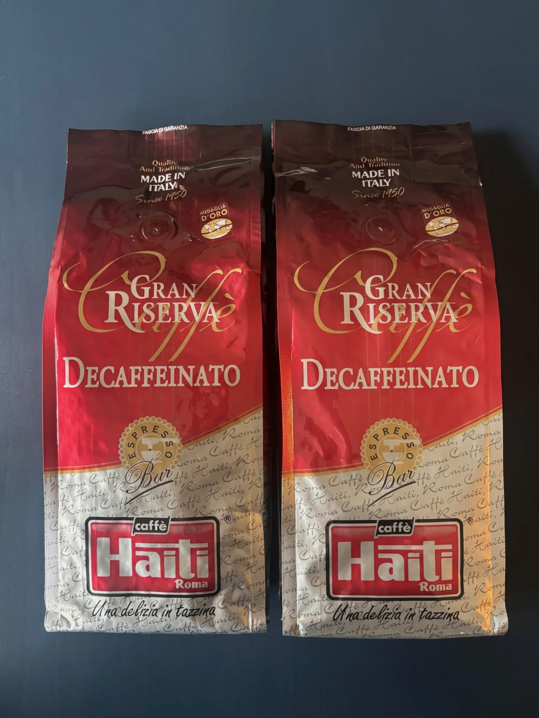 Caffè Haiti Roma Gran Riserva Café Espresso Descafeinado, Made in Italy, en grano en paquete de 2 x 500 g
