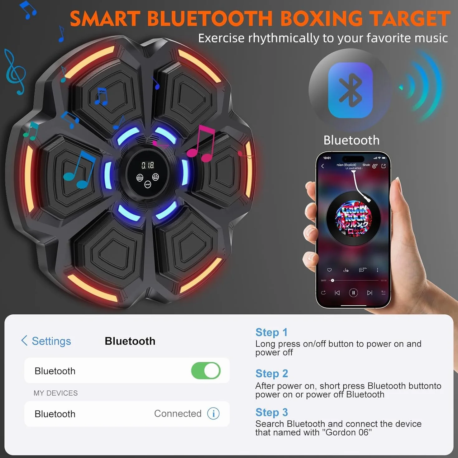 Maquina Boxeo Musical Pared 9 Modos 9 Velocidad Music Boxing Machine Adulto con Guantes Bluetooth Recuento Inteligente