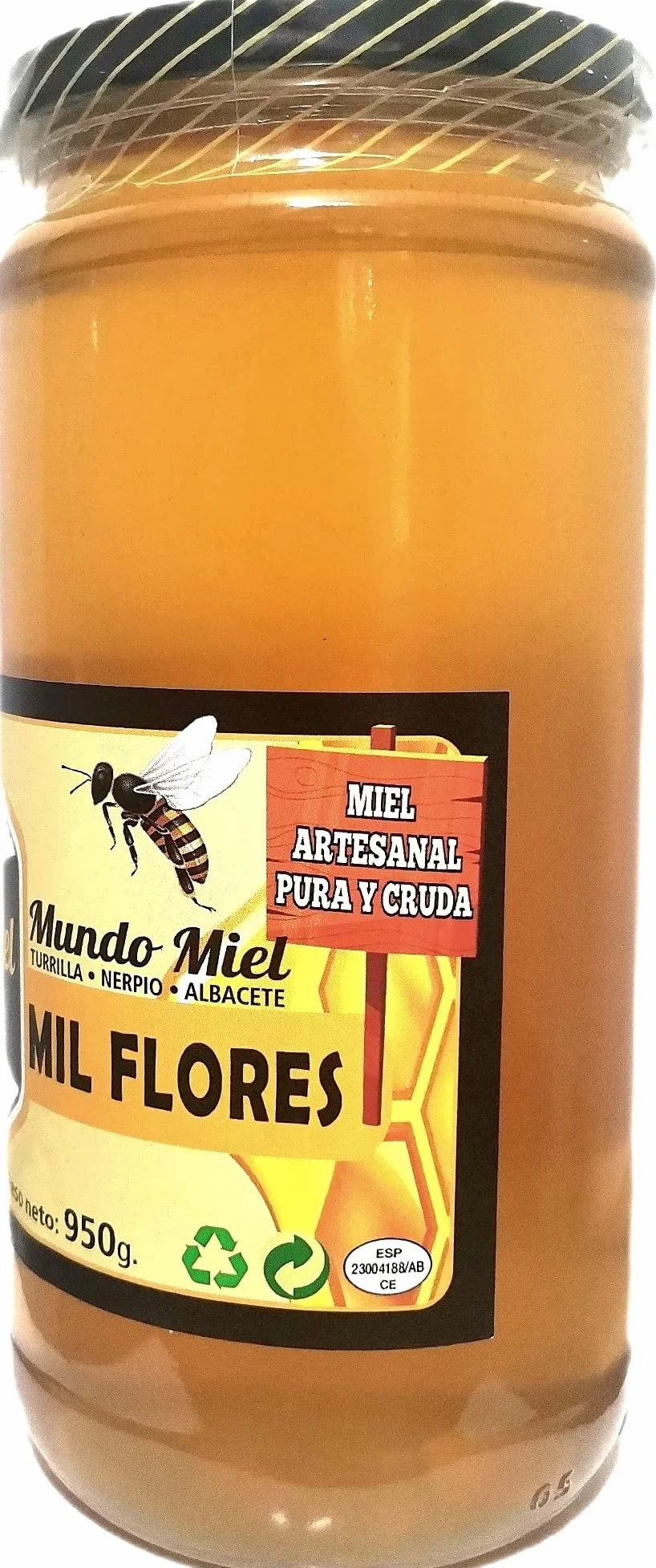 Miel Pura de Abeja. Cruda, natural y Artesanal MIL FLORES RECIEN COSECHADA ABRIL 2026. Origen ESPAÑA. Directa del Apicultor. Nerpio, Sierra del Segura - 950gr