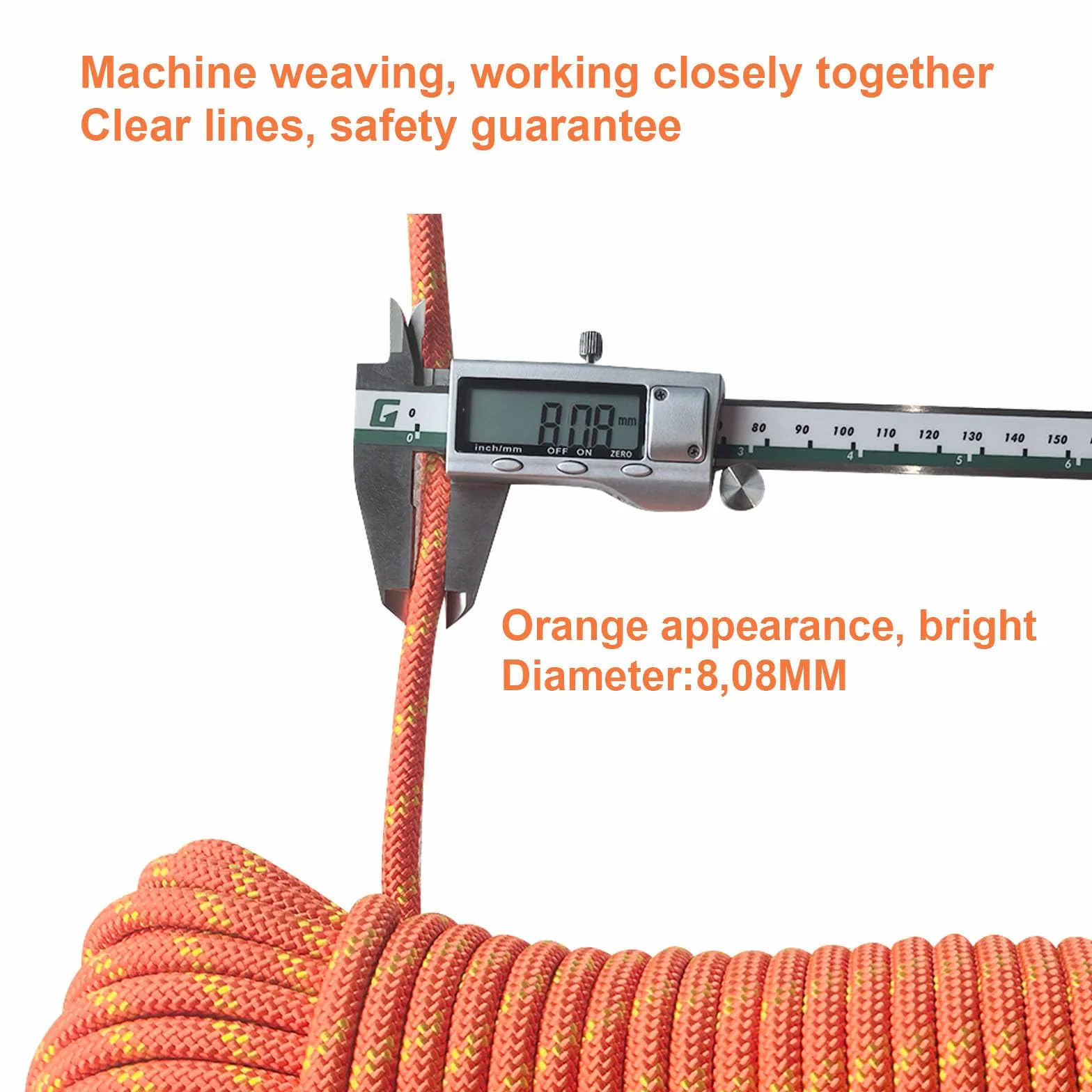 Cuerda de Escalada 8mm 2m Estática con Mosquetones para Alpinismo Camping Naranja