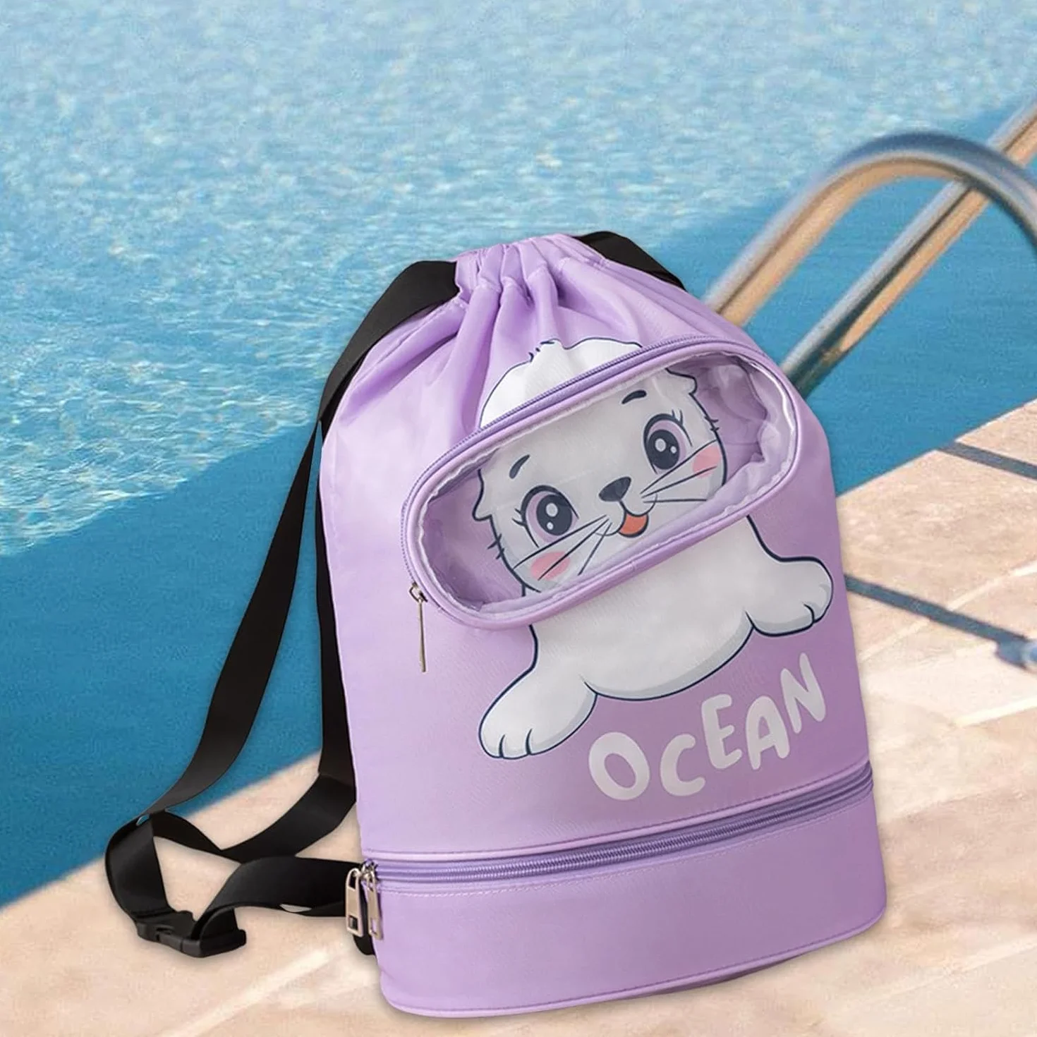 Mochila con Cordón Impermeable para Niños Bolsa de Natación Grande Deporte Compartimento