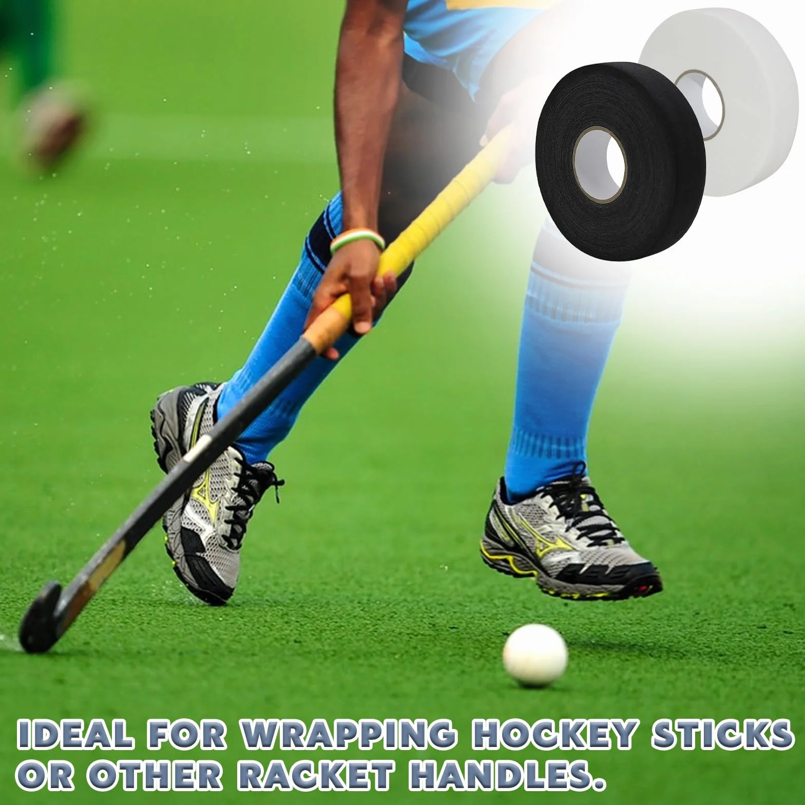 Cinta Hockey Autoadhesiva 25m x 25mm Palo Stick Agarre para Golf Tenis Bádminton (Negro Blanco)