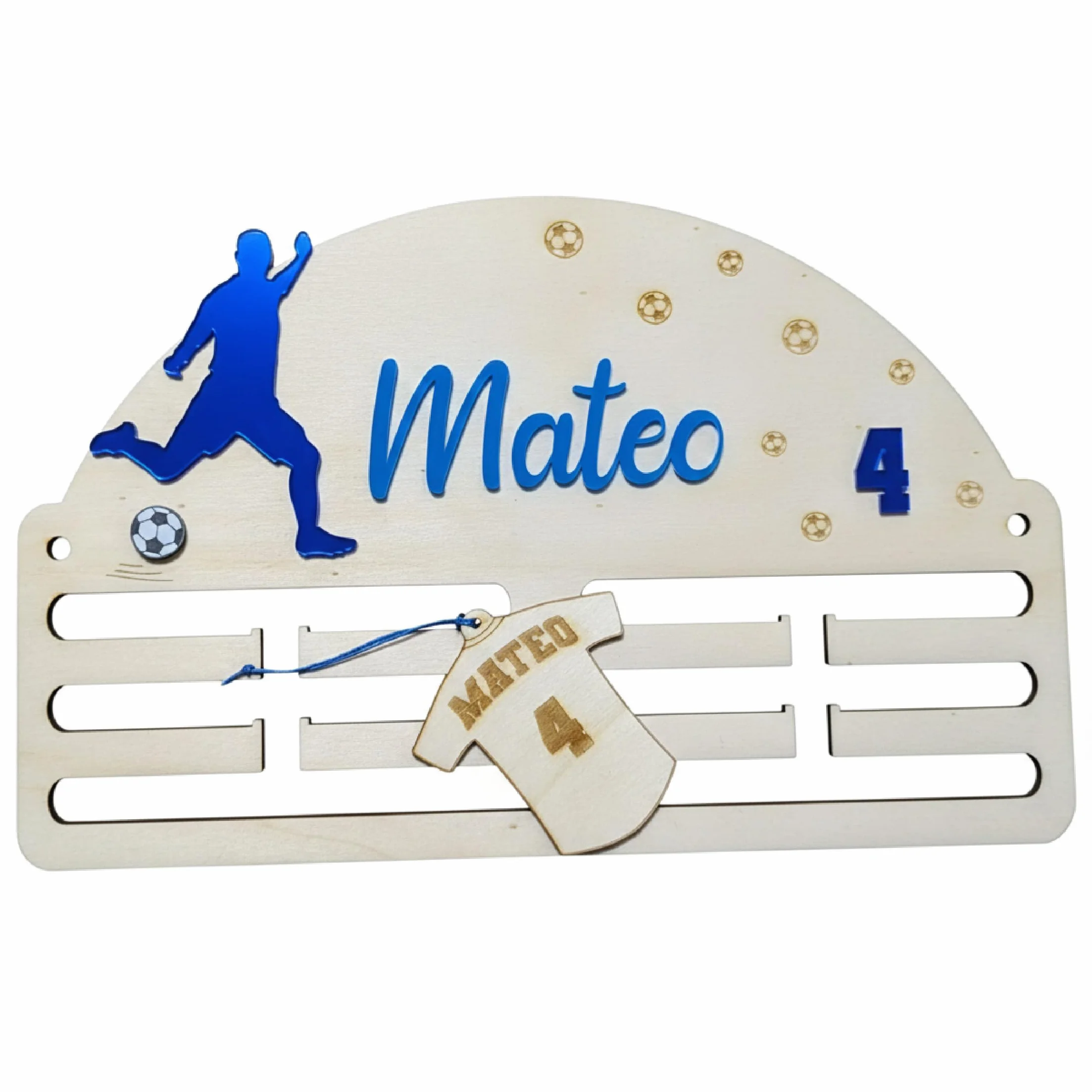 Medallero de Fútbol Personalizado para Niños con Nombre y Número en Acrílico Fabricado en España