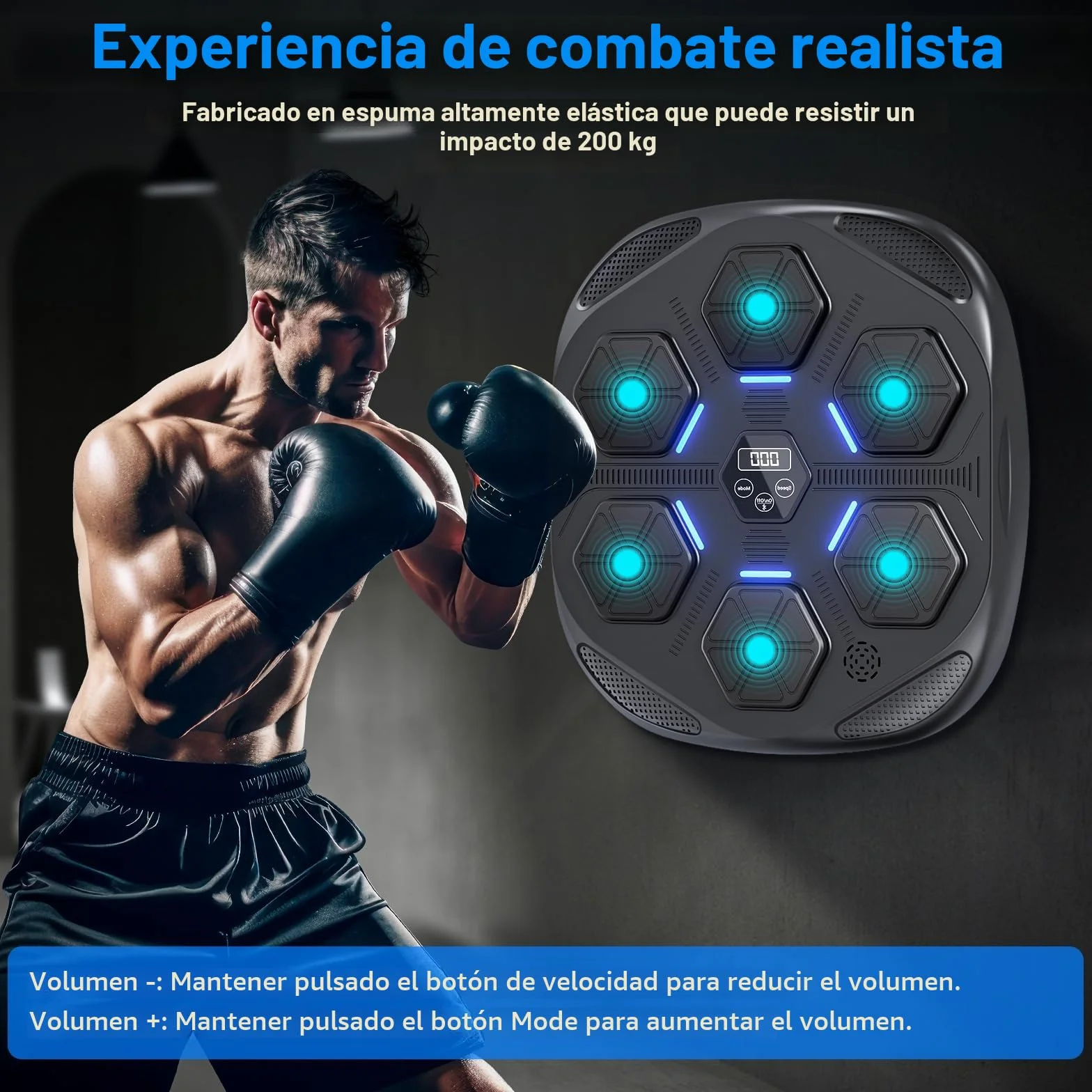Máquina de Boxeo Musical Bluetooth portátil de Pared, 9 Modos de Velocidad, Altura Ajustable con Guantes