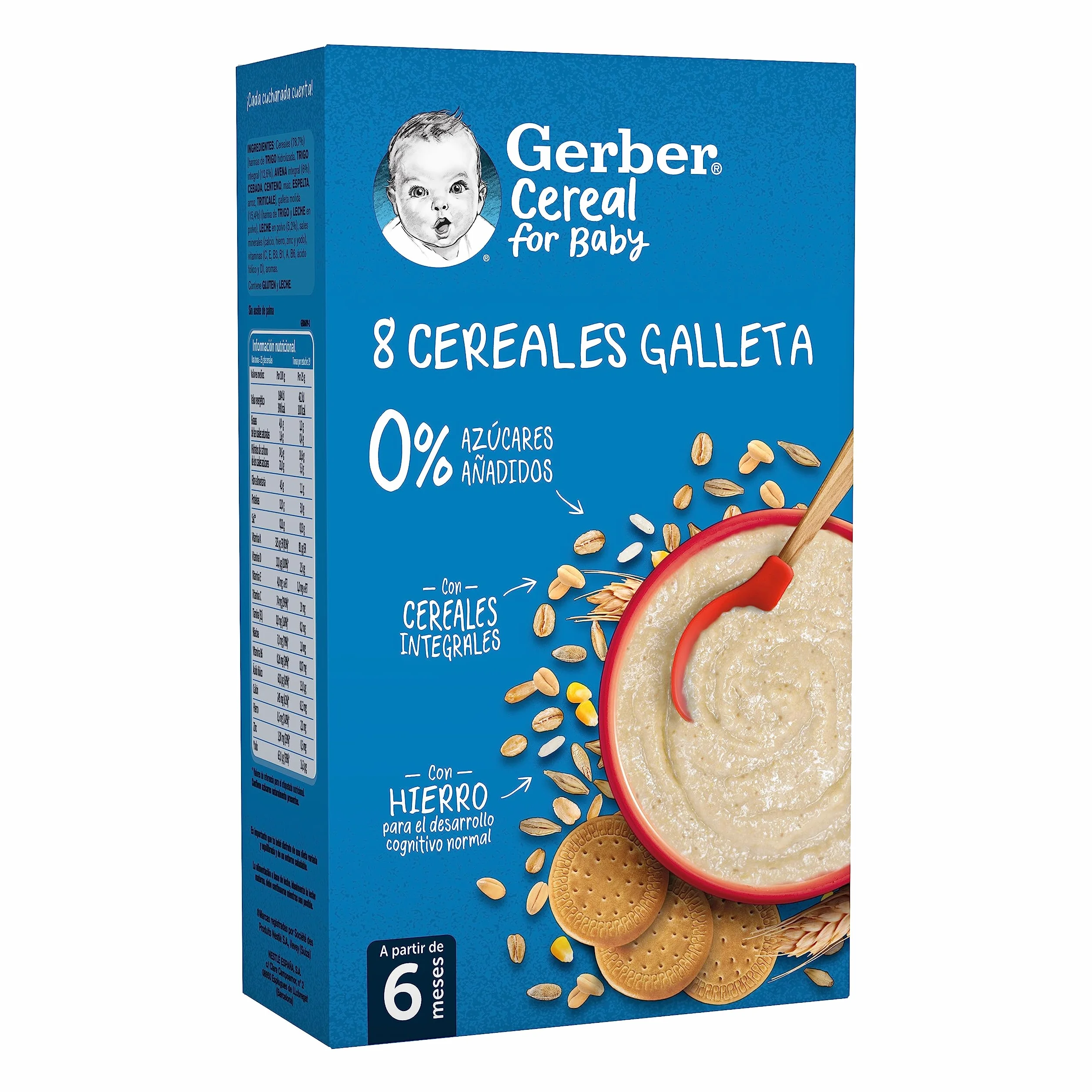 GERBER Papilla de 8 Cereales Galleta, a partir de los 6 meses, 475g