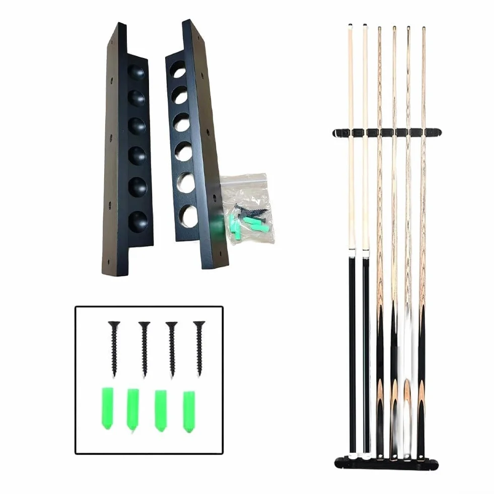 QOXEZY Soporte de madera para tacos de billar montado en la pared, rojo vino