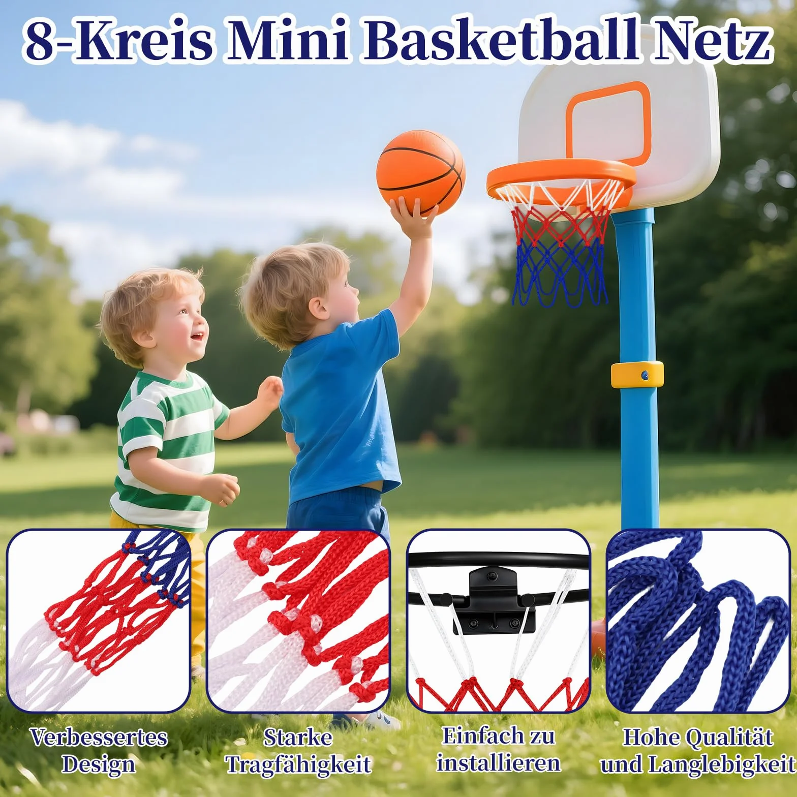 Red de repuesto para baloncesto, 3 unidades, 20-26 cm, 8 trabillas, interior y exterior