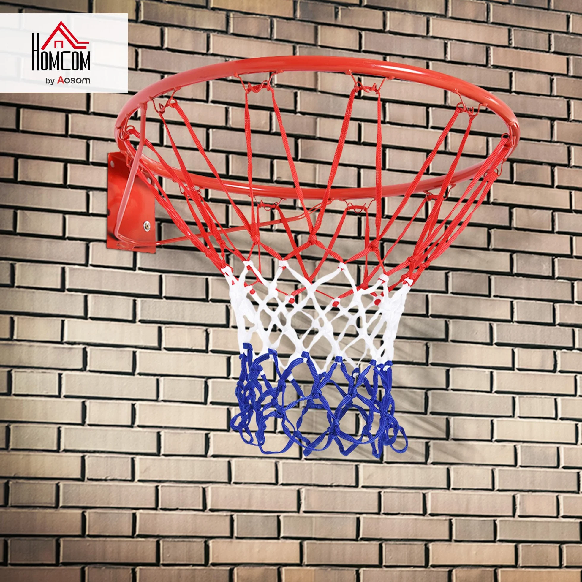HOMCOM Canasta de Baloncesto de Pared Ø46 cm Aro con Red Marco Metálico 12 Ganchos Rojo