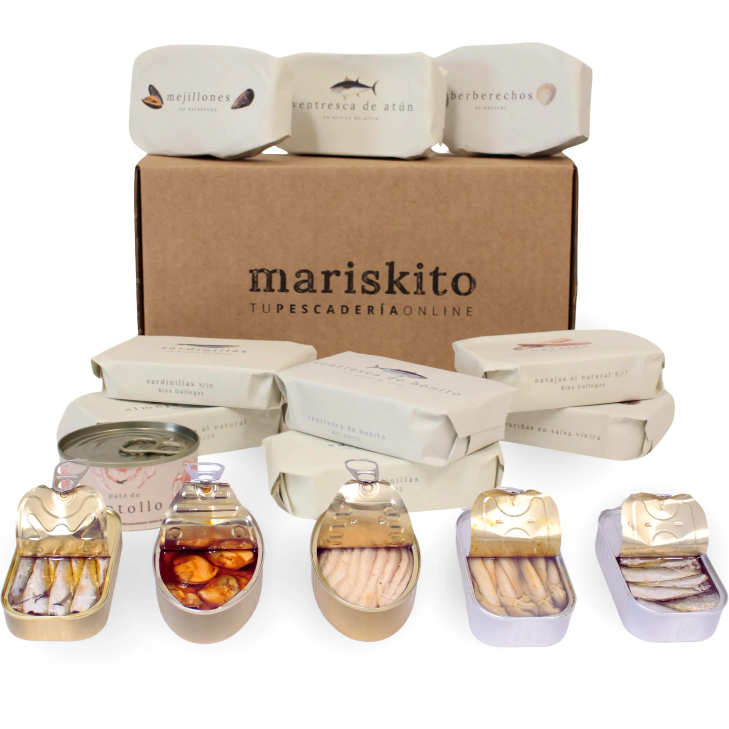 MARISKITO | Pack La Mar de Gallego - 10 Conservas Gourmet - Latas de Conservas Gallegas - Caja Regalo - Lote de Productos Delicatessen