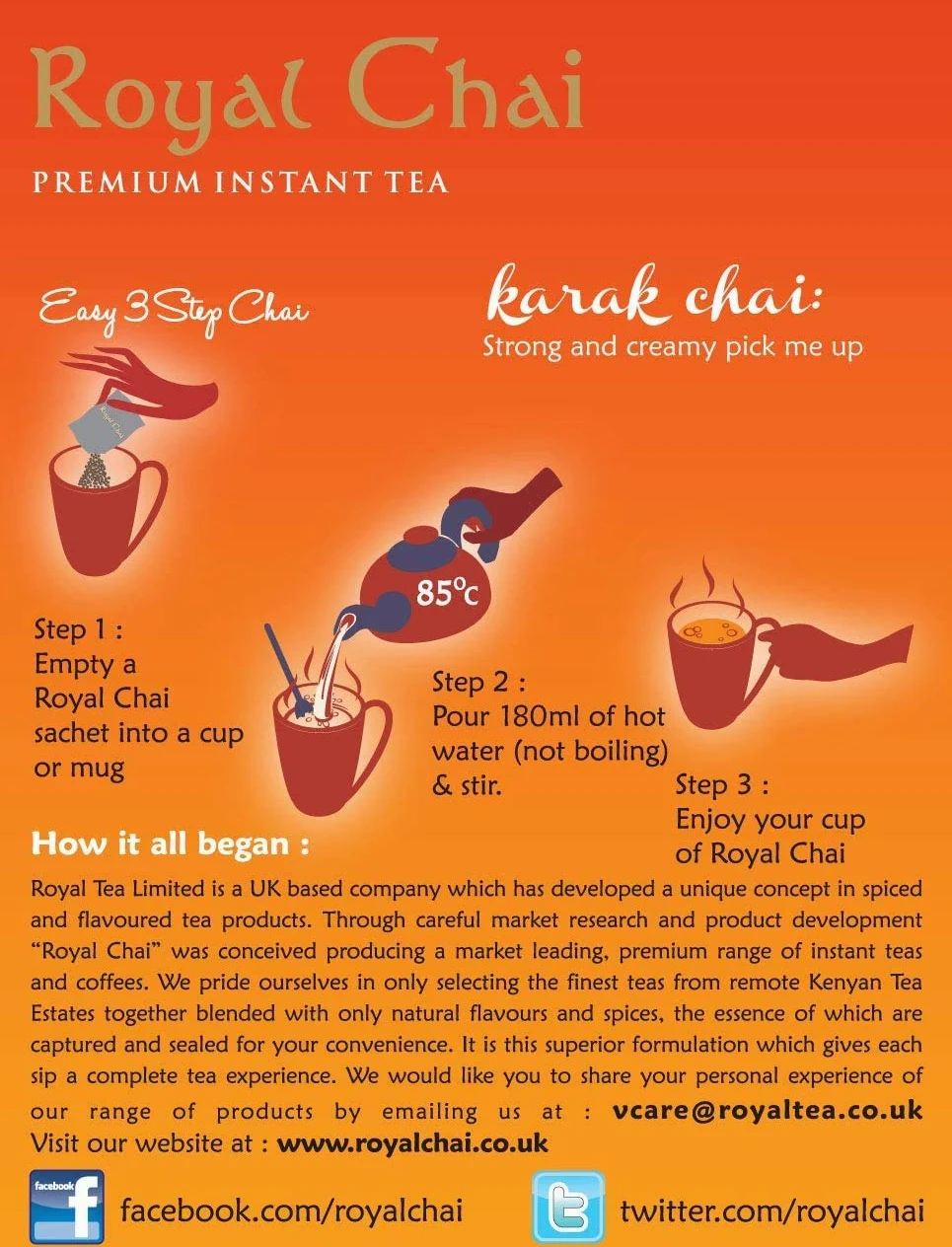 Royal Chai Premium Instant Karak - Té indio endulzado, natural, 200 g (paquete de 4)