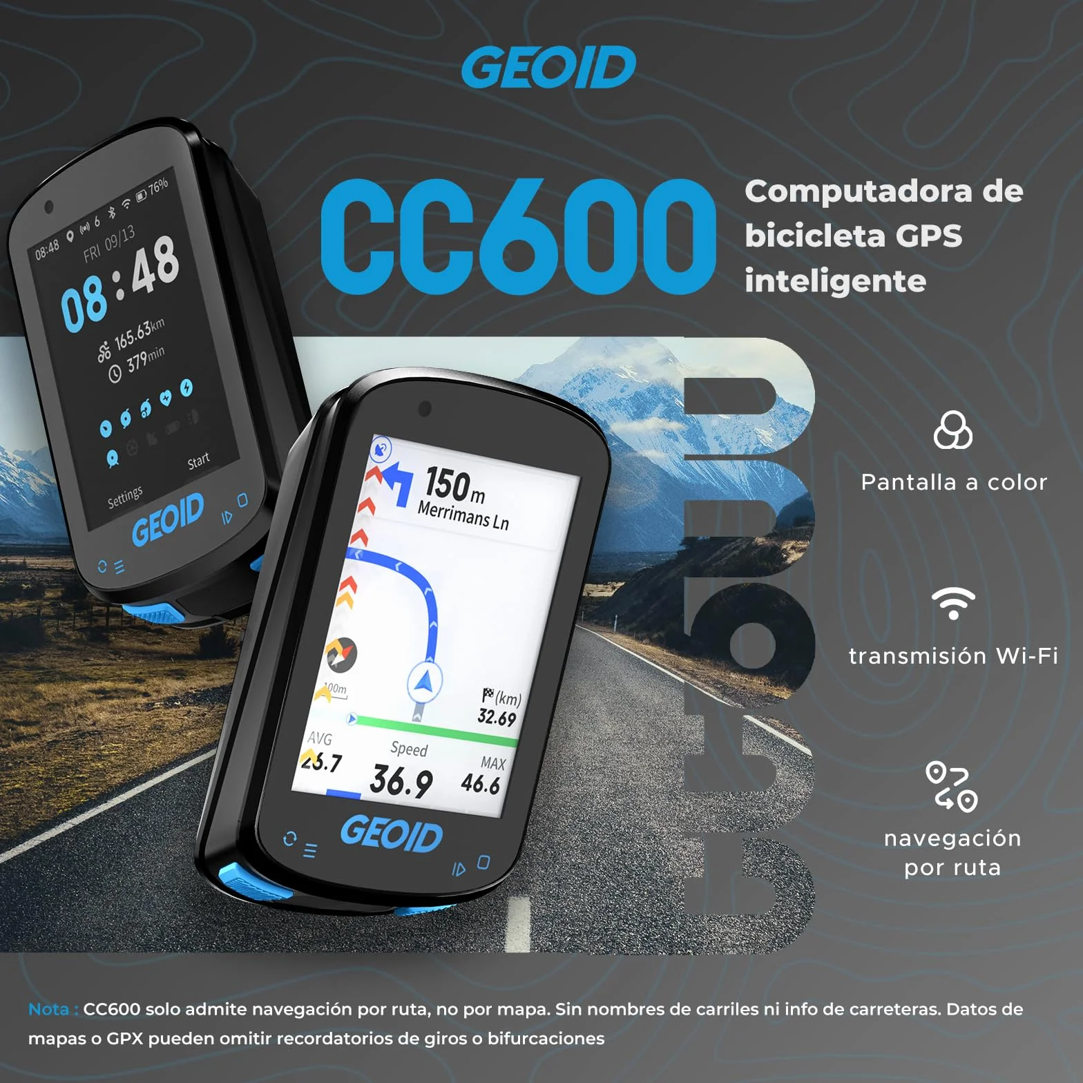 GEOID CC600 Ciclocomputador Bicicleta GPS, Pantalla a Color 2,4", Resistente al Agua, Navegación, Entrenamiento, WiFi Bluetooth Ant+