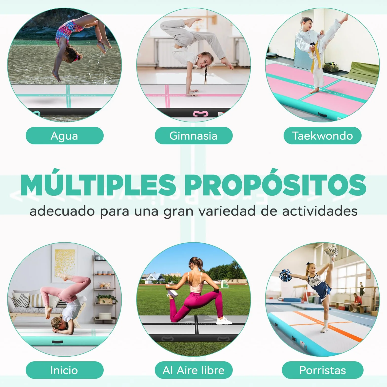Colchoneta Gimnasia 2-6m Espesor 10-15cm Bomba de Aire 600W Tapiz Gimnasia Ritmica Inflable