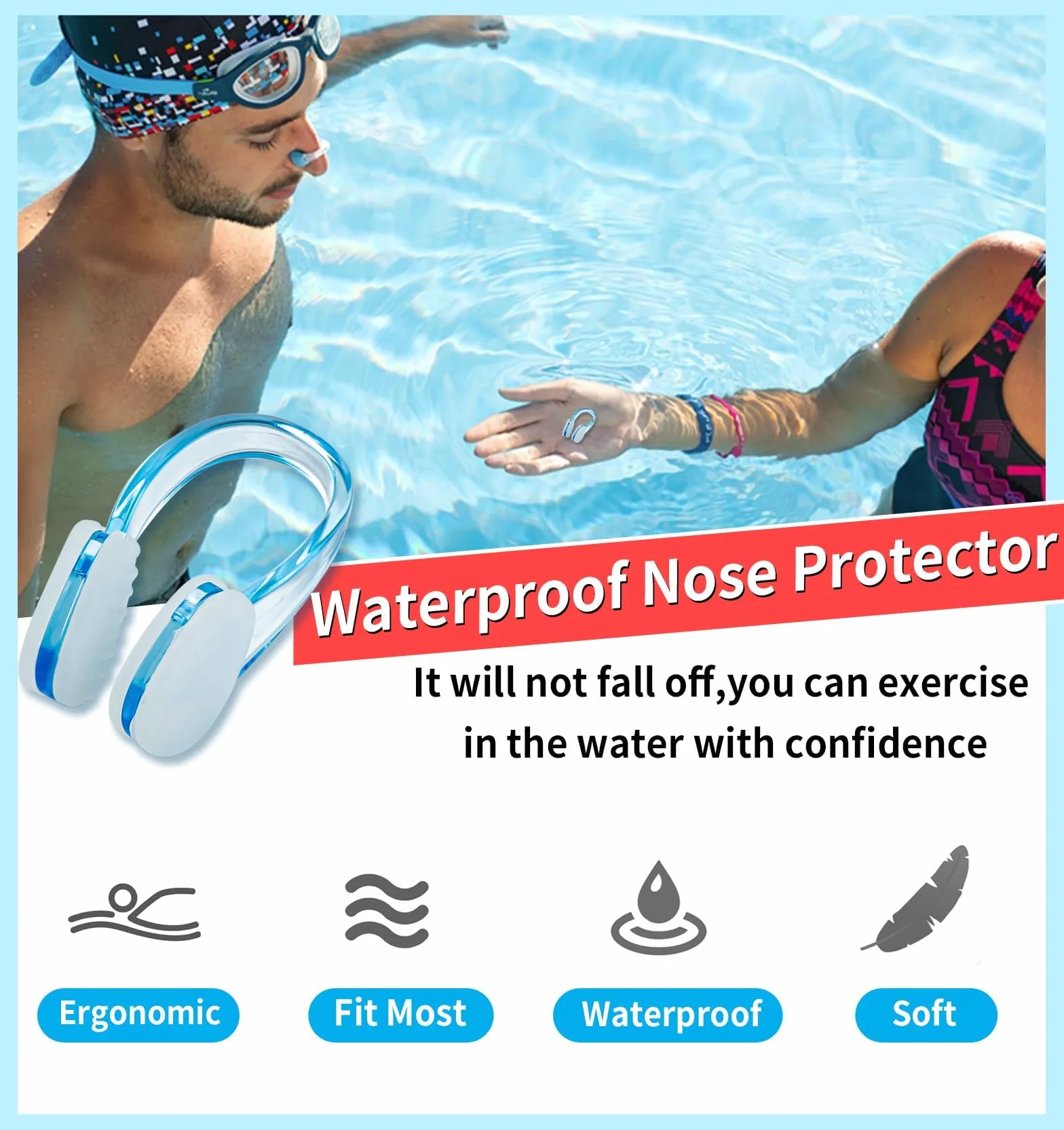 Pinzas Nariz Natación Silicona Impermeable Clip Nasal Nadar Reutilizable Caja Almacenamiento Adultos Niños Principiantes