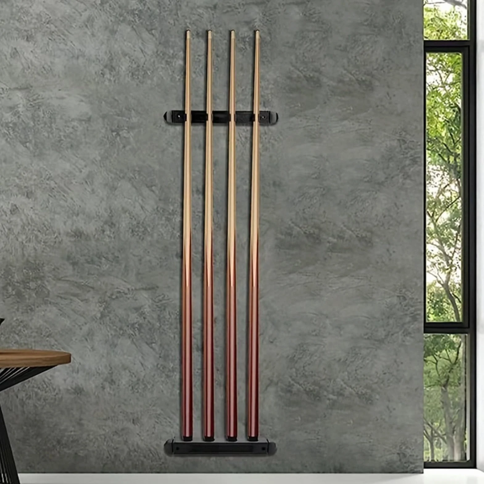 Soporte de pared para tacos de billar de madera dura con 4 clips