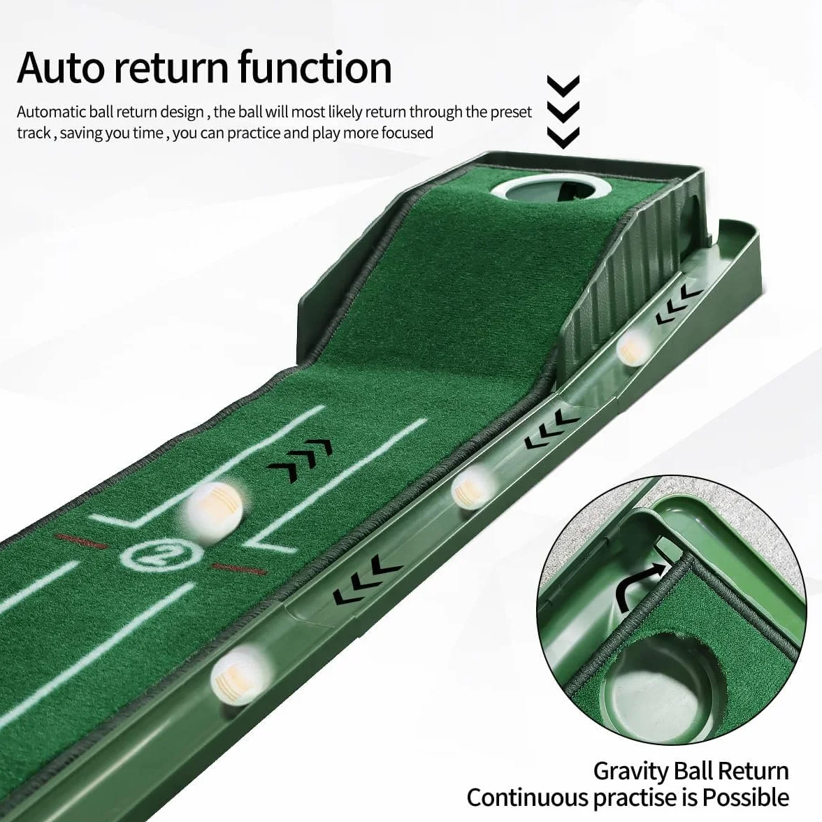 Putting Green Interior, Tapete Largo con Retorno Automático