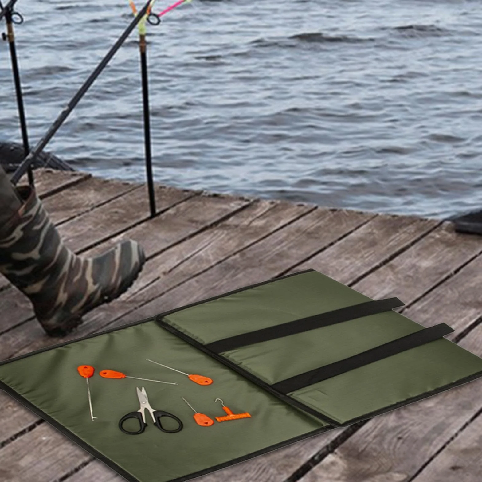 Estera de desenganche de pesca plegable portátil Juego de 7 alfombrillas de aterrizaje