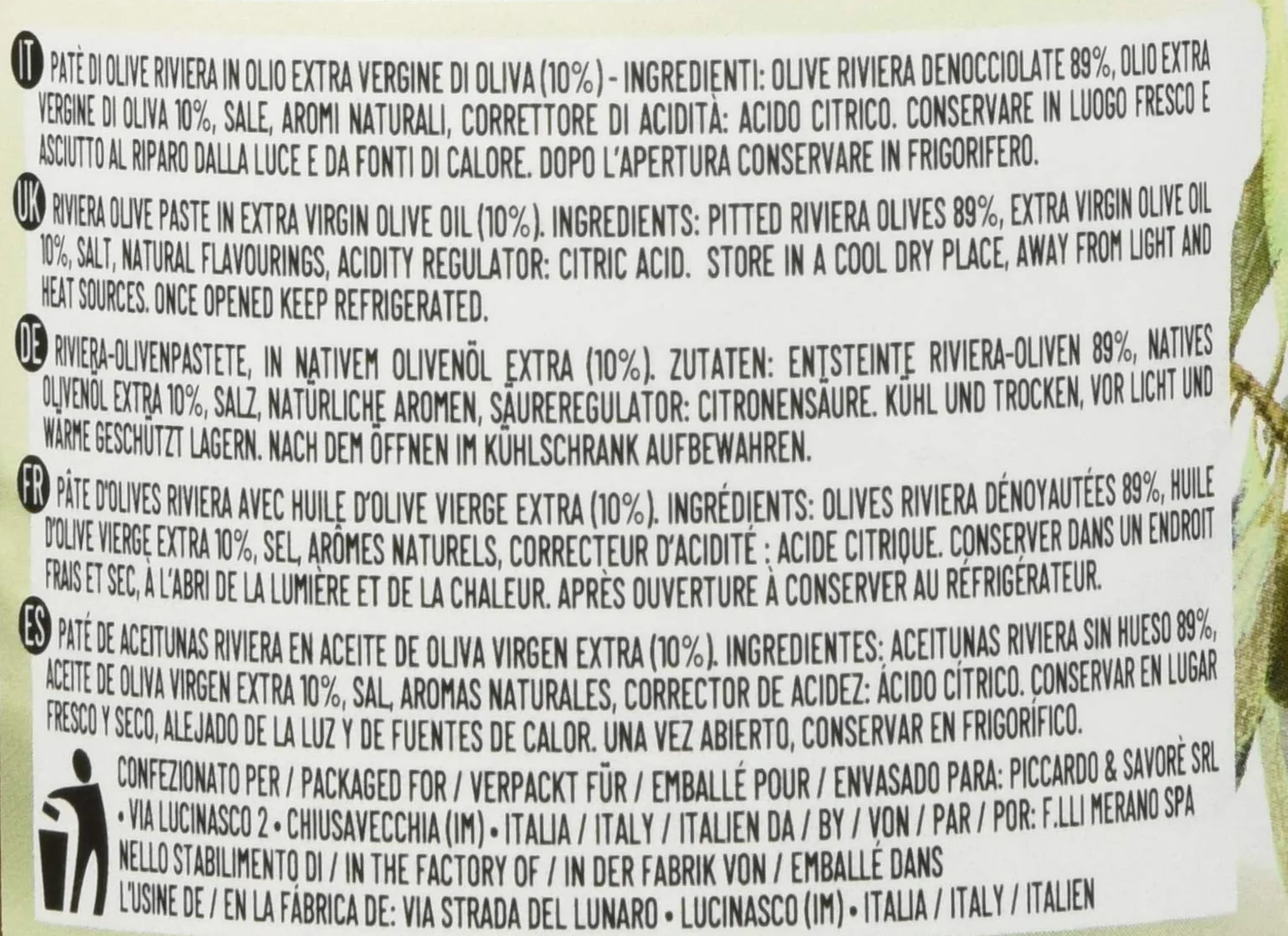 Le Terre di Colombo Pasta de Aceitunas, Riviera en Aceite de Oliva Virgen Extra 10 %, Tarros de 212 Ml Lote de 6