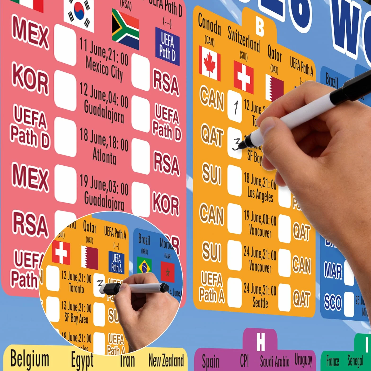 Póster Planificación Mundial 2026, 48 equipos, grupos, eliminatorias, final, resultados partidos
