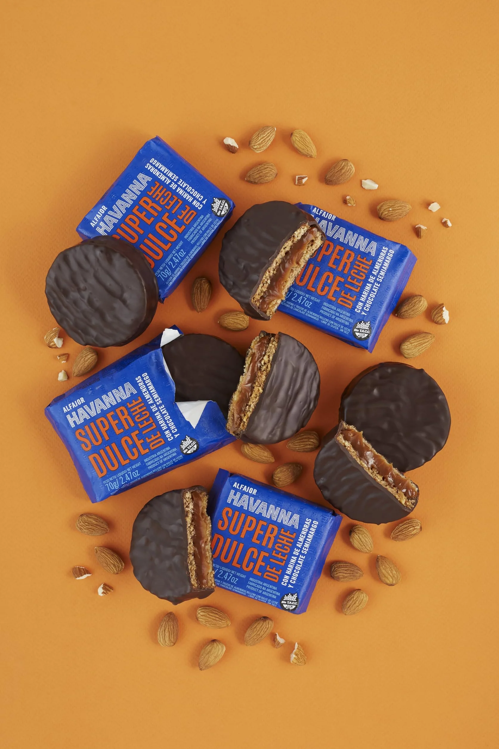 Havanna Alfajores Argentinos | Chocolate Semiamargo con Harina de Almendra | Galletas sin Gluten Rellenas de Dulce de Leche | Alfajores Tradicionales Gourmet | Caja 4 Unidades | 280g