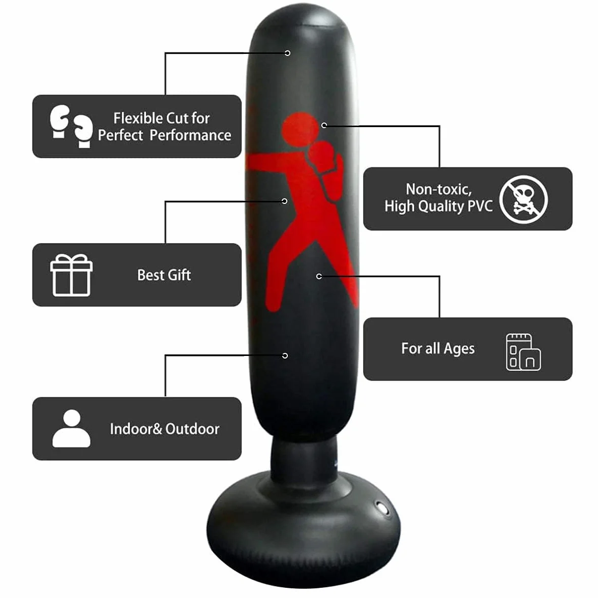 Saco de Boxeo Niños 160 cm Hinchable Punching Bag para Karate Kickboxing