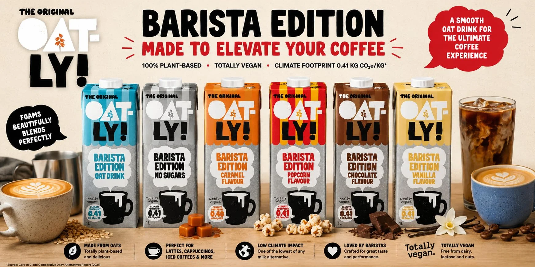 Oatly - Oat Drink - Barista Edition - 6 packs - 1 liter per pack - Liquid Oats - Fully foamable - Plant-based - Sustainable - Rich in unsaturated fats