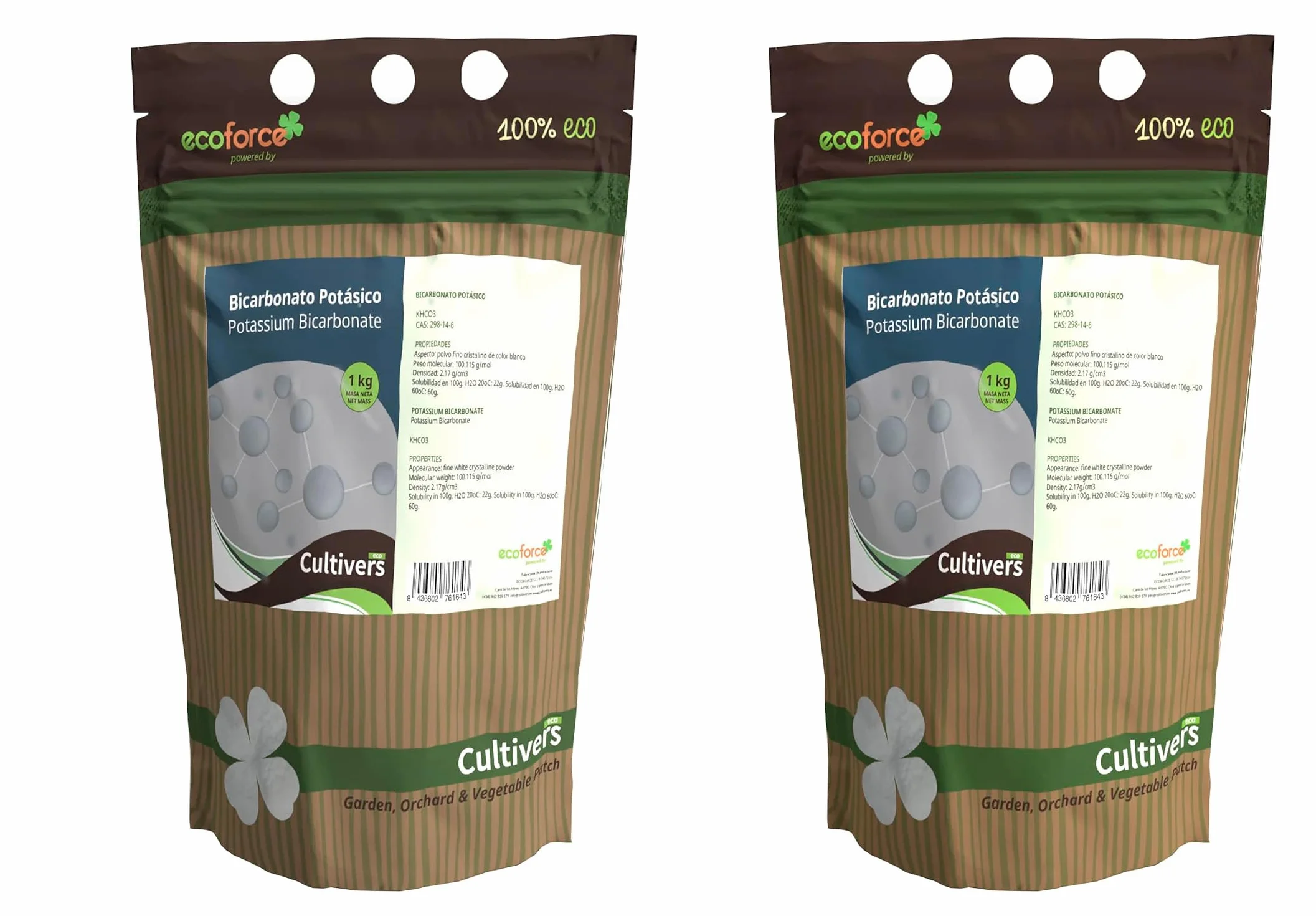 CULTIVERS Bicarbonato de Potasio 2x1 kg Polvo Soluble Jardinería Agricultura