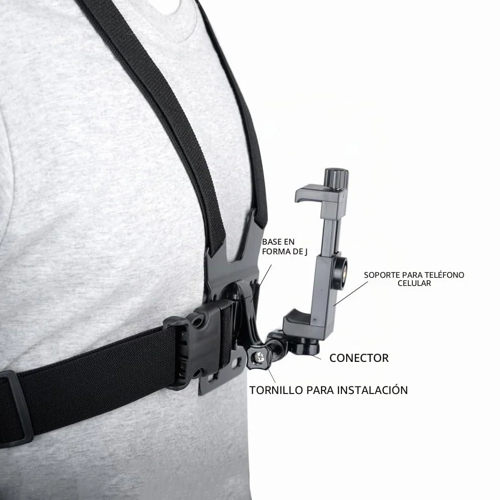 Arnés de Pecho Ajustable para GoPro y Teléfonos Móviles con Trípode Portátil