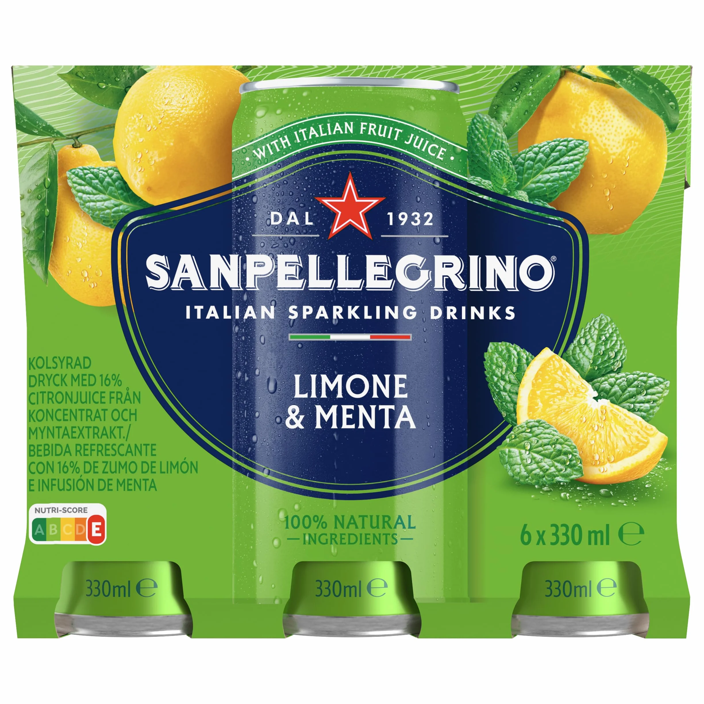 San Pellegrino Refresco Naturali Limón y Menta, Pack 6 Latas de 33cl