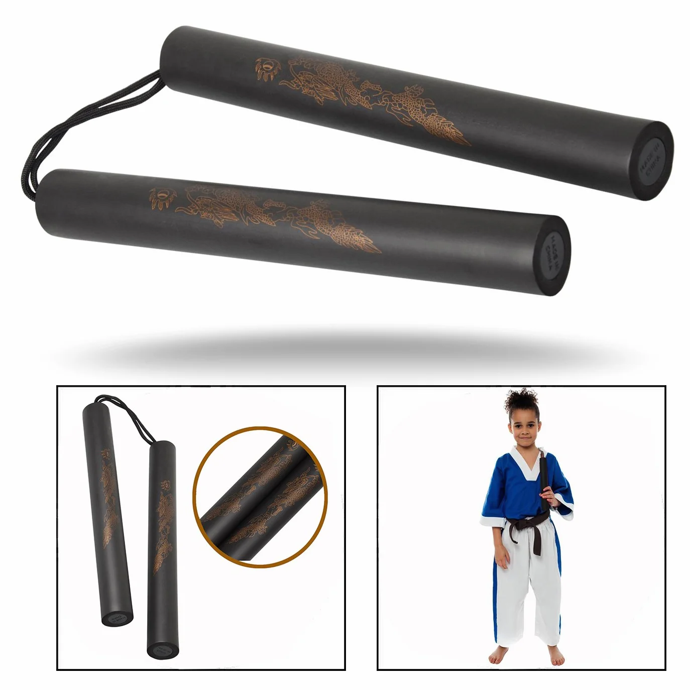 Bastón de Entrenamiento de Artes Marciales con Cable, Espuma, Negro