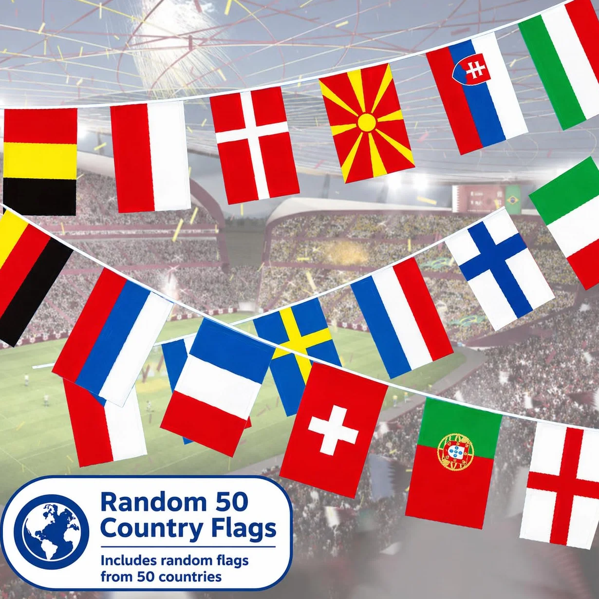 Banderines de Países 13 m 50 Banderas Internacionales Guirnalda Resistente al Agua Fútbol Fiestas Jardín